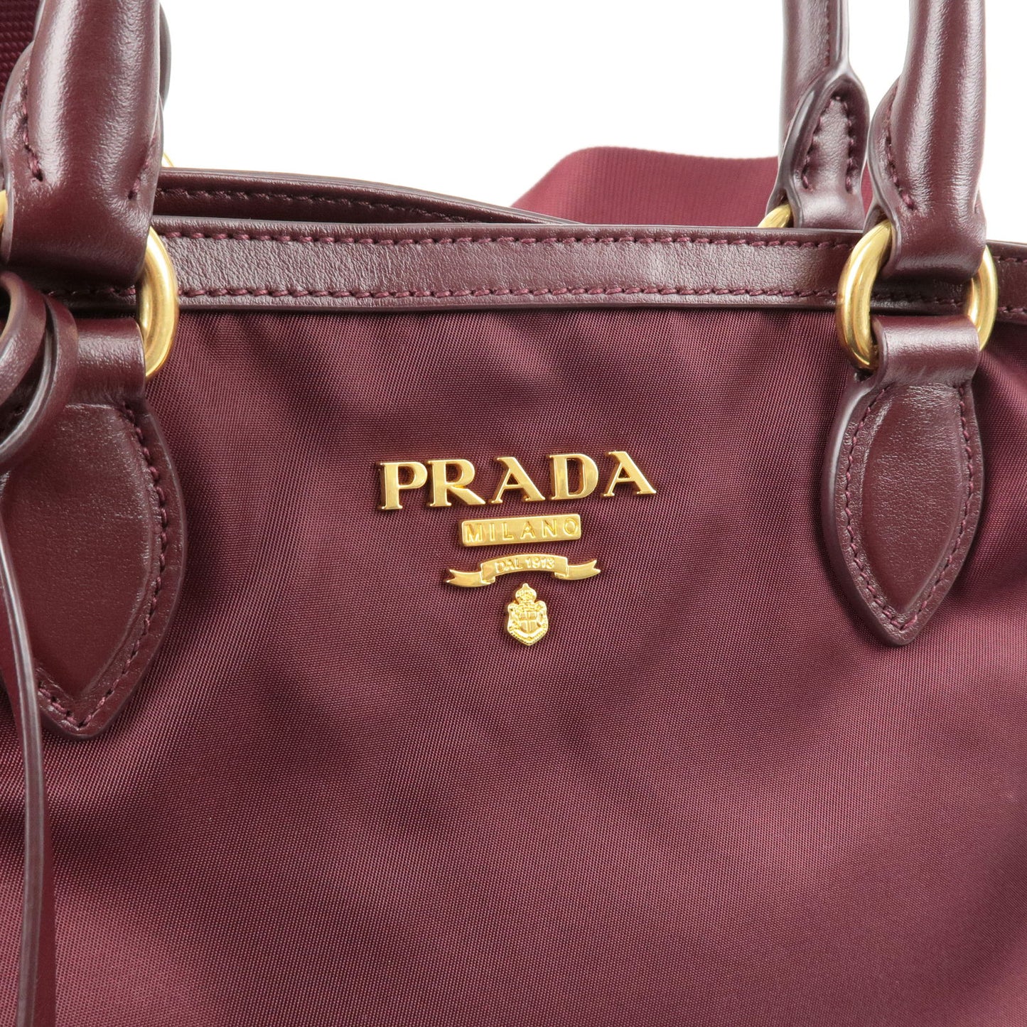 PRADA Logo Nylon Leather 2Way Bag Hand Bag Granato Bordeaux 1BA172