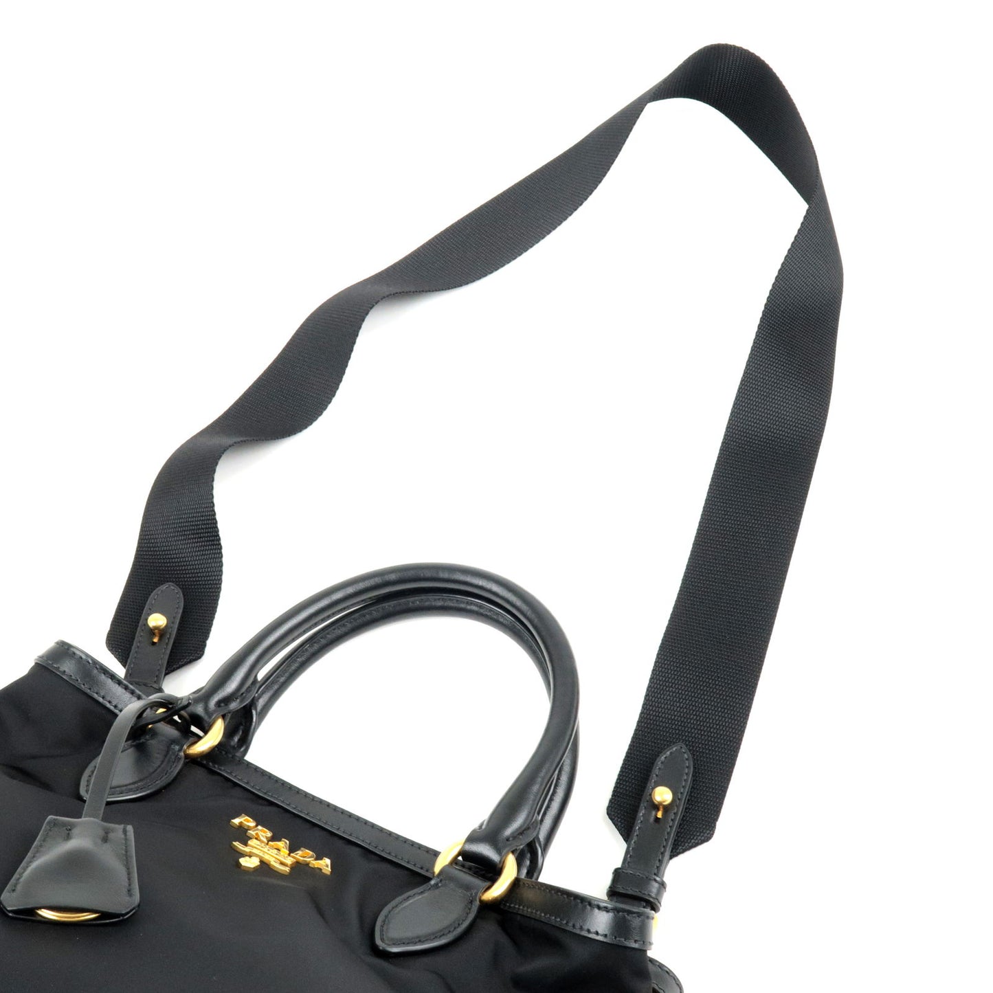 PRADA Logo Nylon Leather 2Way Bag Hand Bag Black NERO 1BA172