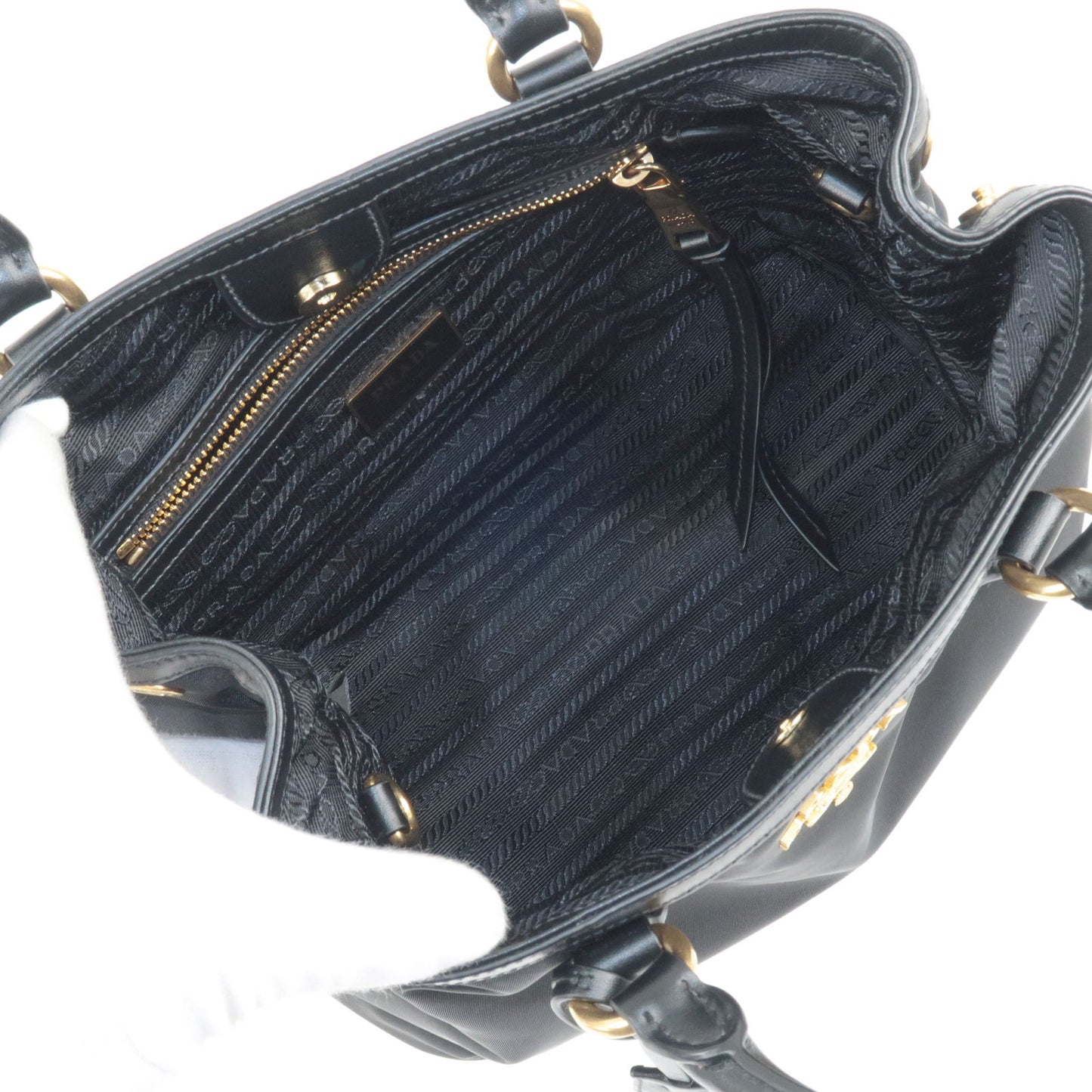 PRADA Logo Nylon Leather 2Way Bag Hand Bag Black NERO 1BA172