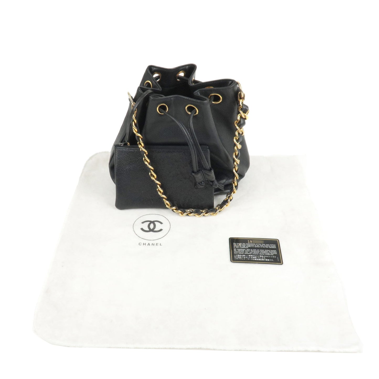 CHANEL Caviar Skin 2Way Drawstring Bag Black Gold Hardware