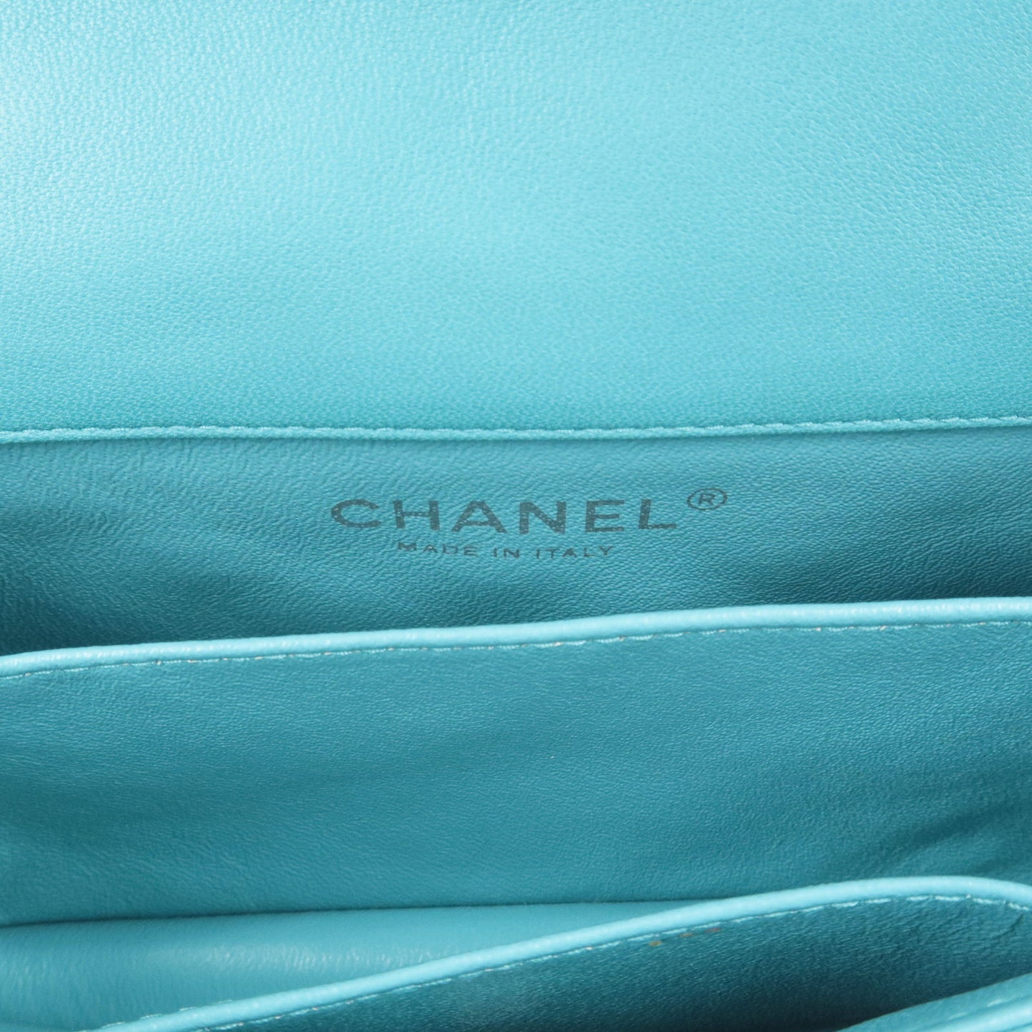 CHANEL Matelasse Lamb Skin Mini Chain Shoulder Bag Turquoise Blue