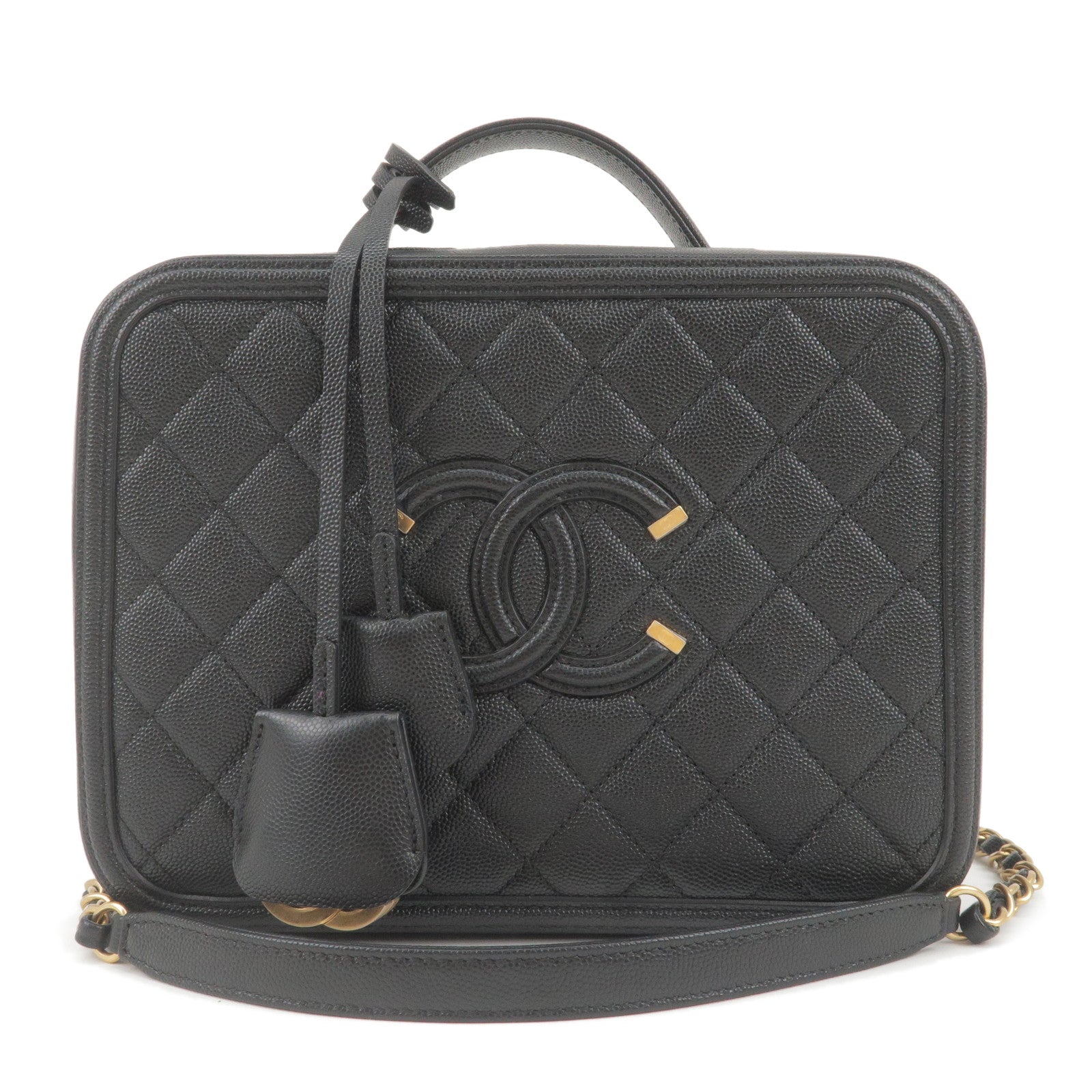 CHANEL Lambskin Quilted Top Handle Small Vanity Case Black 1254958