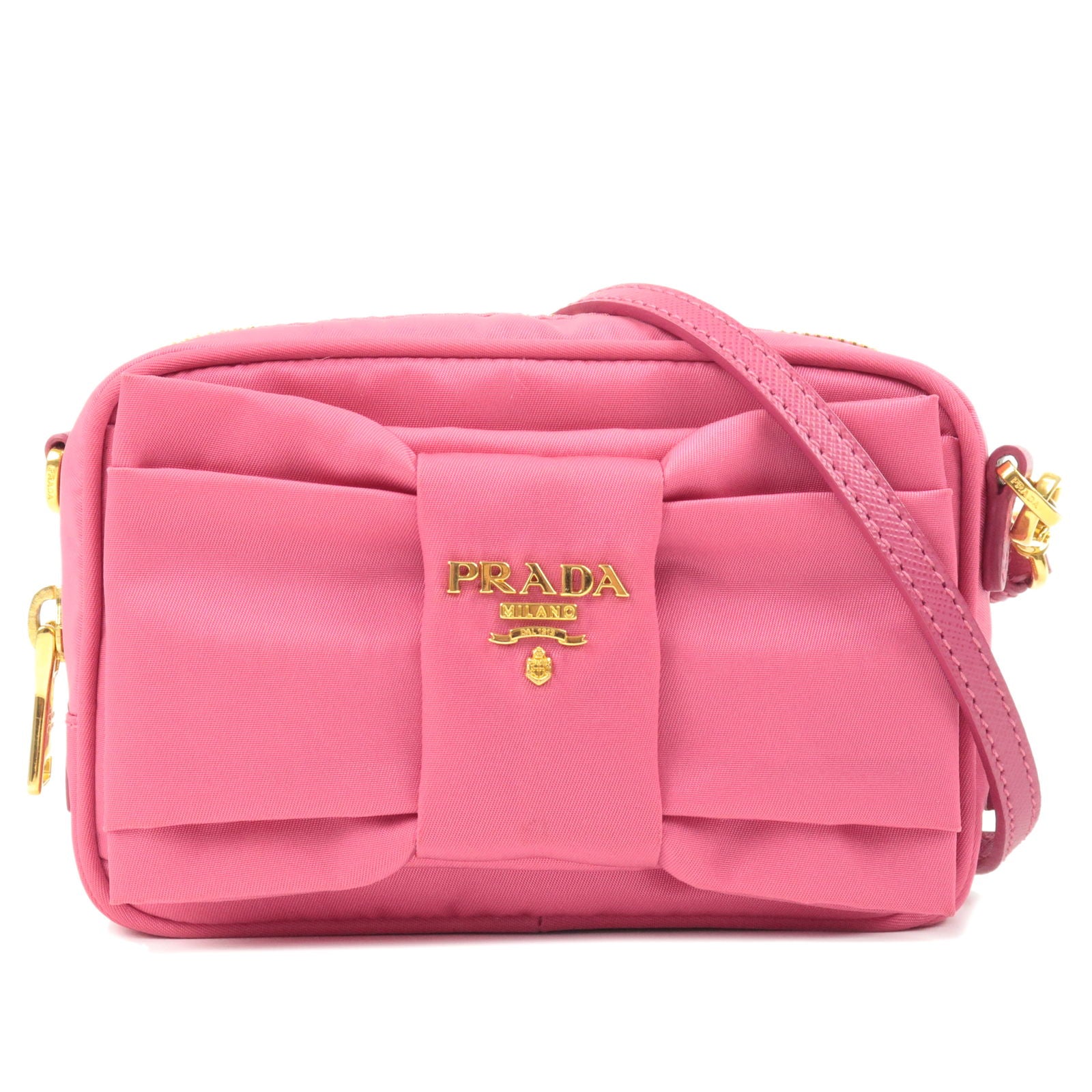 PRADA-Logo-Nylon-Leather-Ribbon-Shoulder-Bag-Pink-1N1727