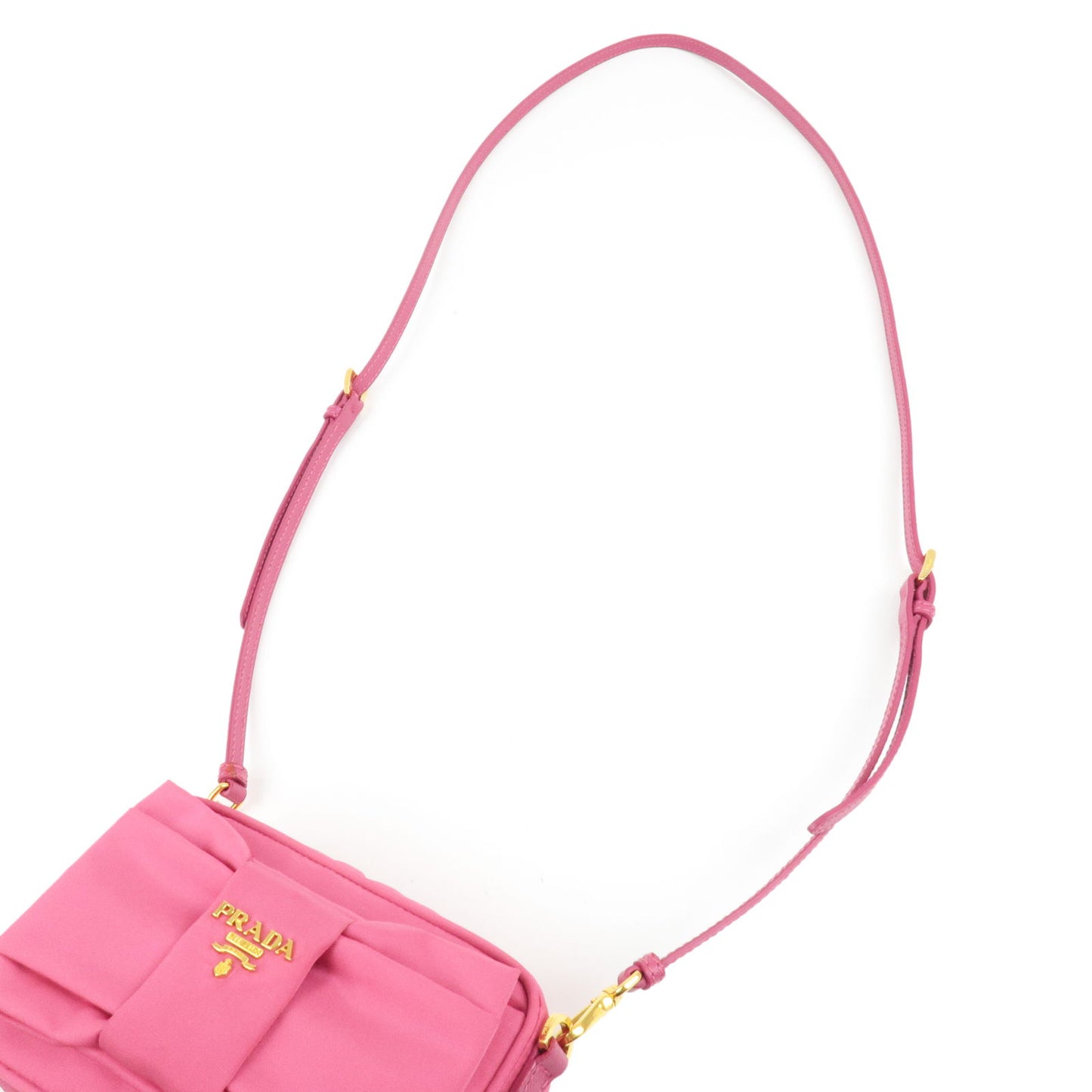 PRADA Logo Nylon Leather Ribbon Shoulder Bag Pink 1N1727