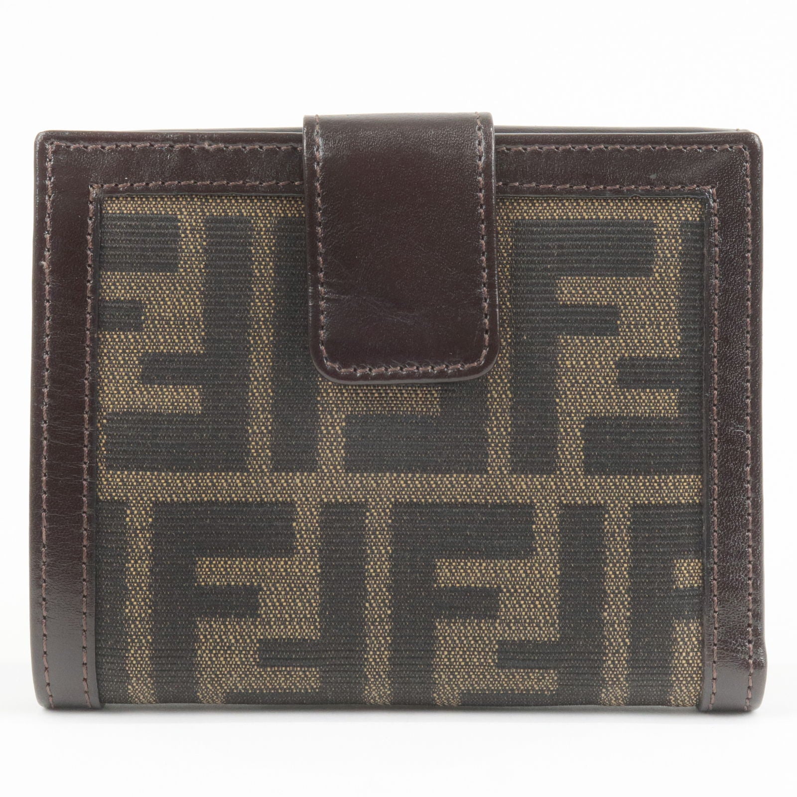 FENDI-Zucca-Canvas-Leather-Double-Hook-Wallet-Khaki-Black-59246