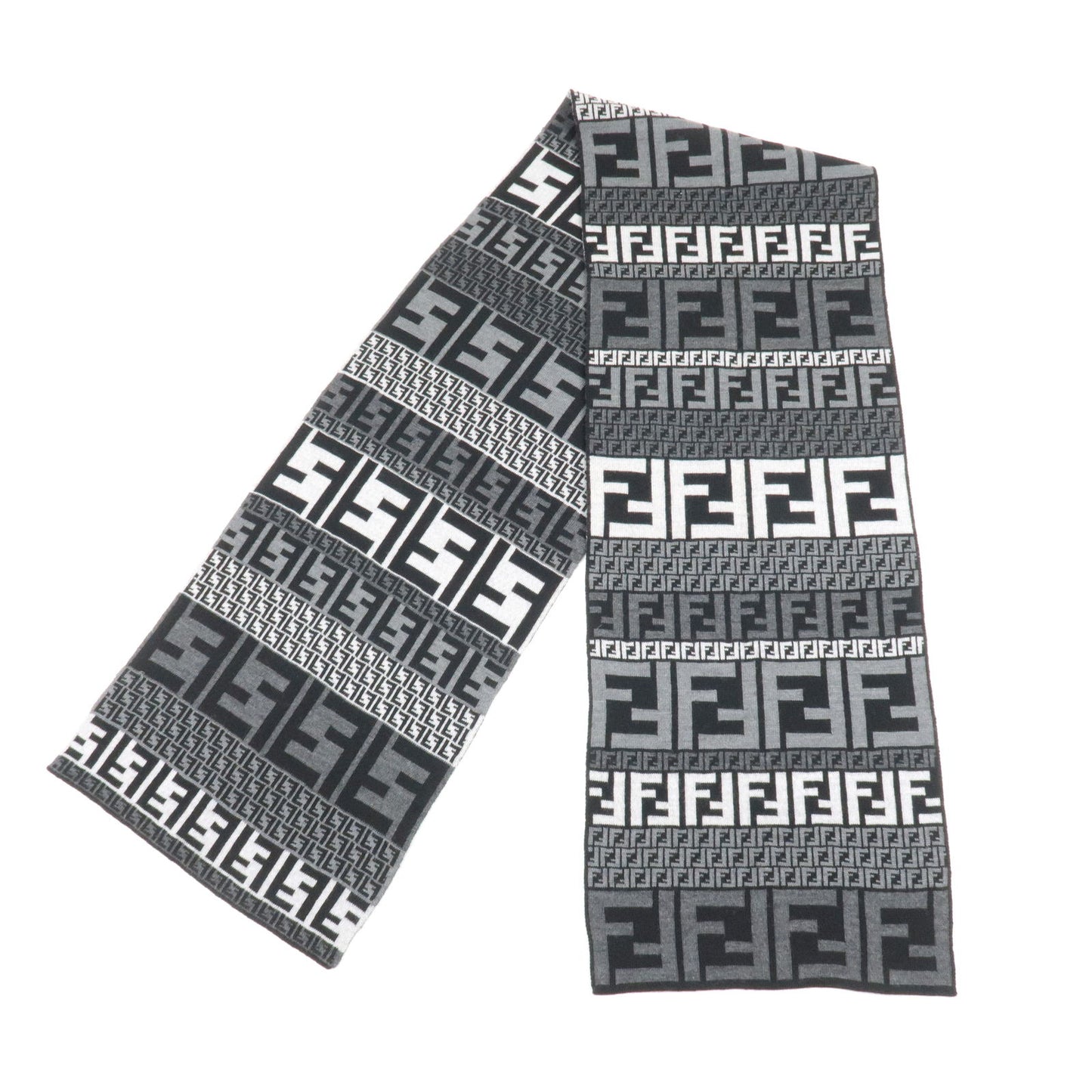 FENDI Zucca Print Logo Wool Silk Scarf Black Gray
