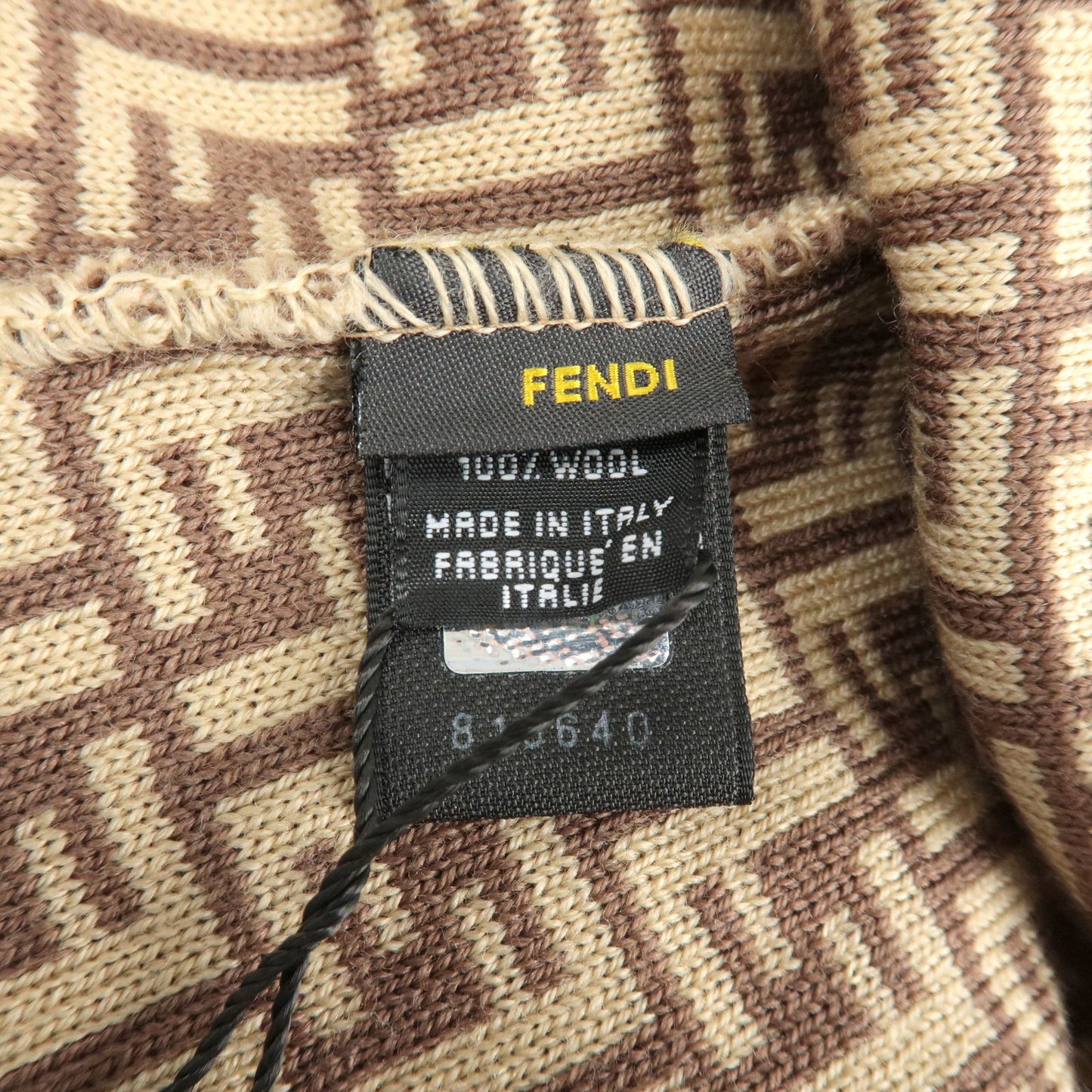 FENDI Zucchino Logo Wool 100% Knit Hat Beanie Beige Brown
