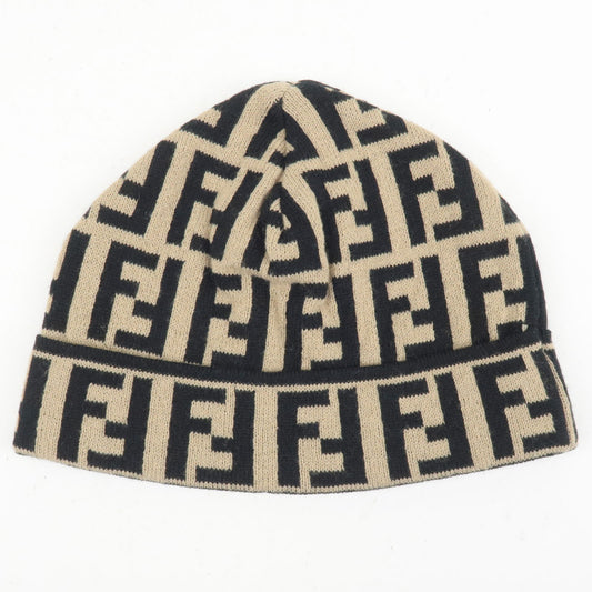 FENDI-Zucca-Logo-Knit-Hat-Beanie-Beige-Black