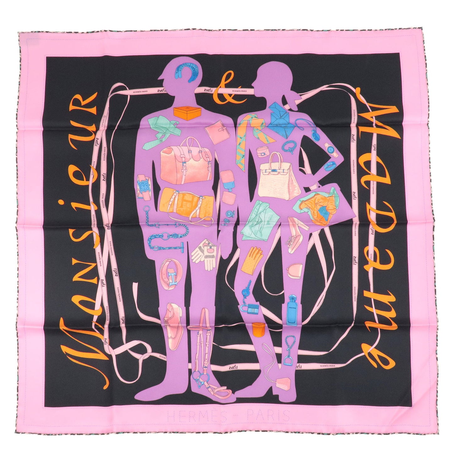 HERMES-Carre-65-100%-Silk-Scarf-Bandana-Monsieur-&-Madame-II