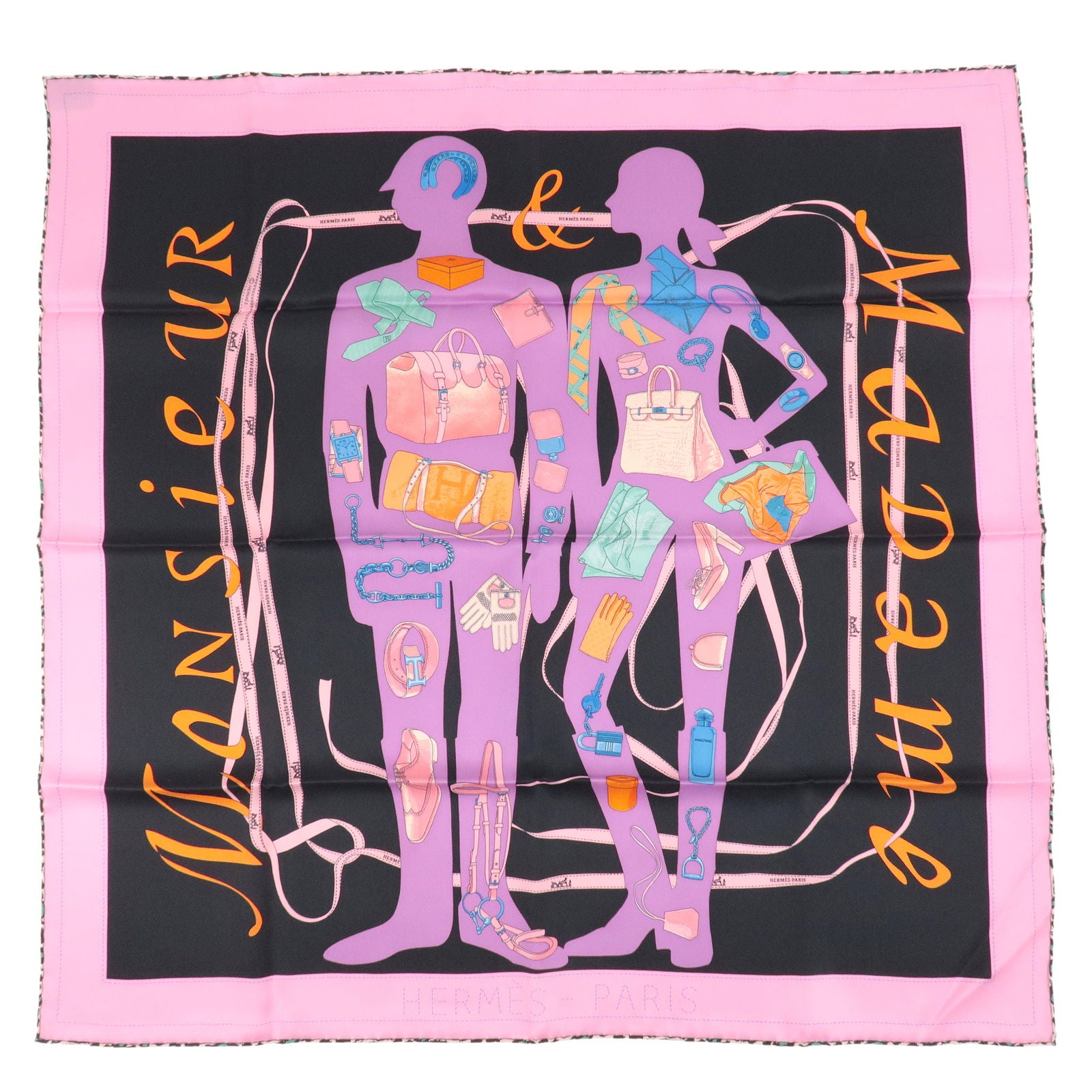 HERMES-Carre-65-100%-Silk-Scarf-Bandana-Monsieur-&-Madame-II