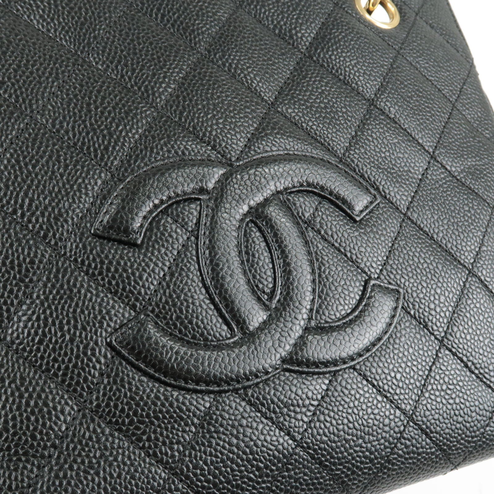 Chanel Quilted Chain Tote Bag Petite Timeless Caviar Skin Leather Black  Silver