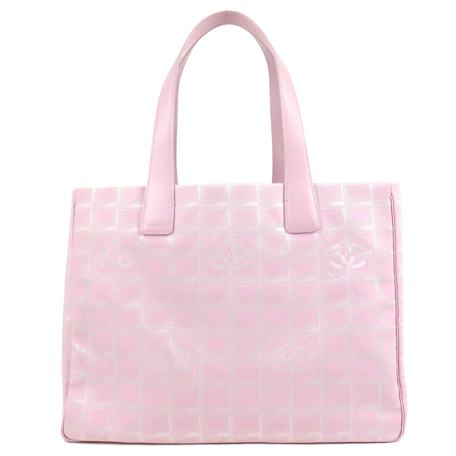 CHANEL-Travel-Line-Nylon-Jacquard-Leather-Tote-MM-Pink-A15991
