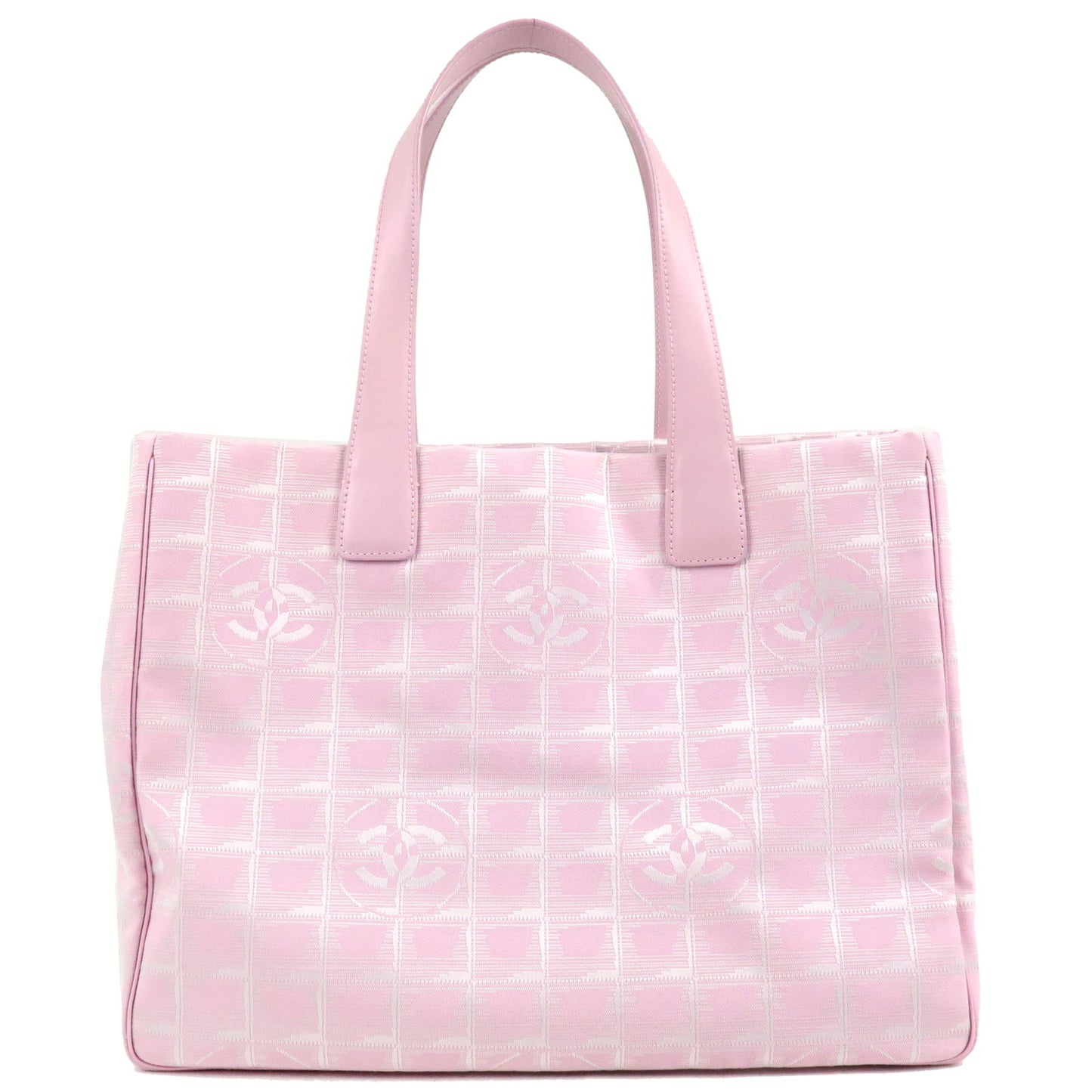 CHANEL Travel Line Nylon Jacquard Leather Tote MM Pink A15991