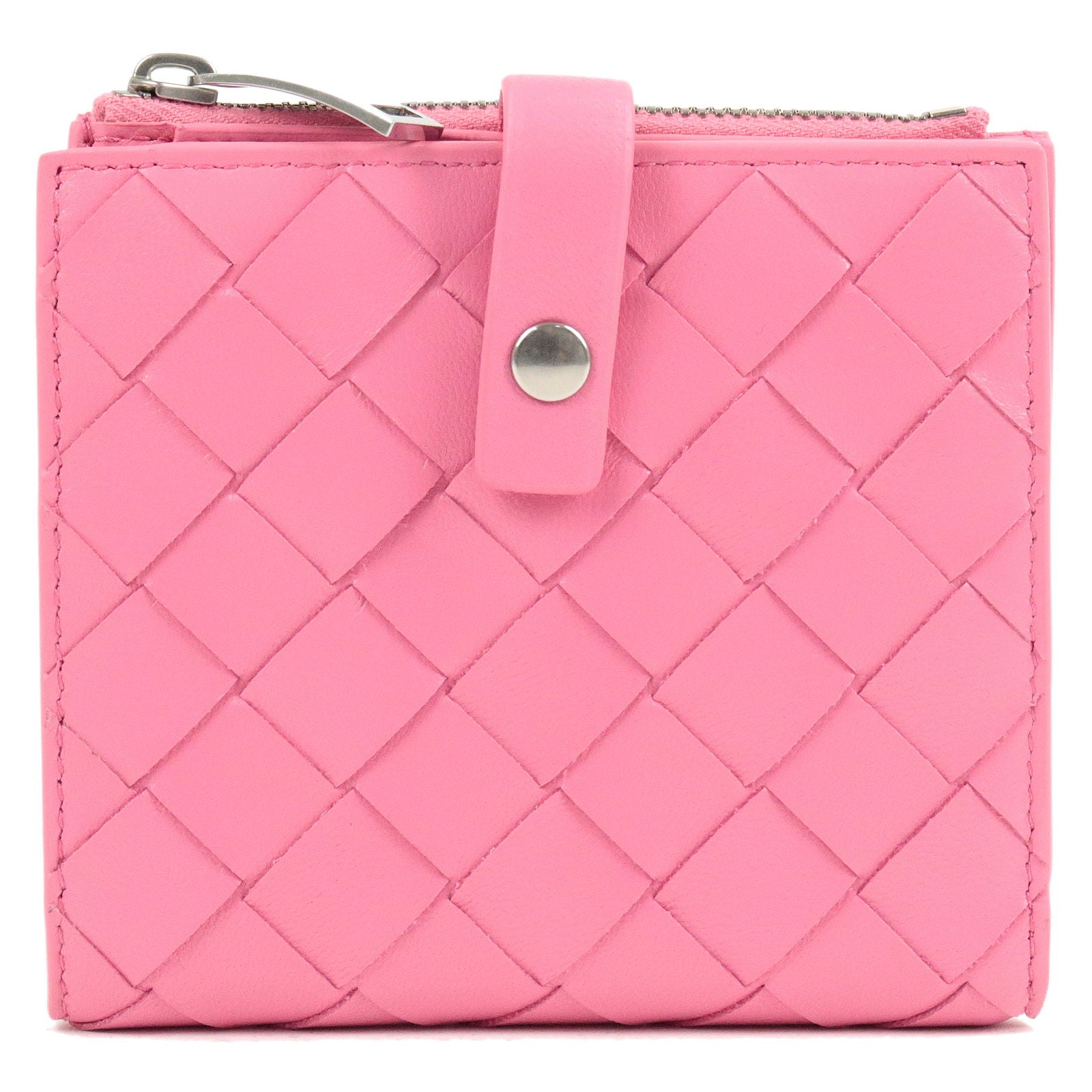 BOTTEGA-VENETA-Intrecciato-Leather-Bi-Fold-Wallet-Pink-600270