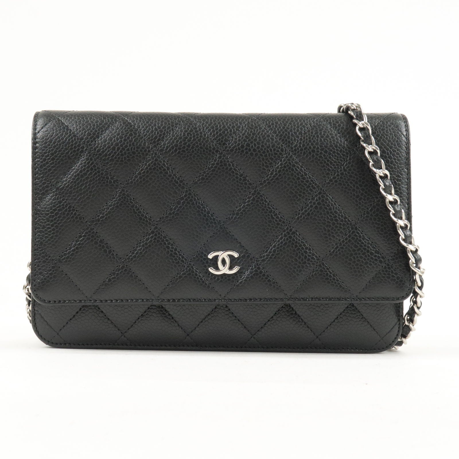 Chanel woc wallet of chain caviar black gold top
