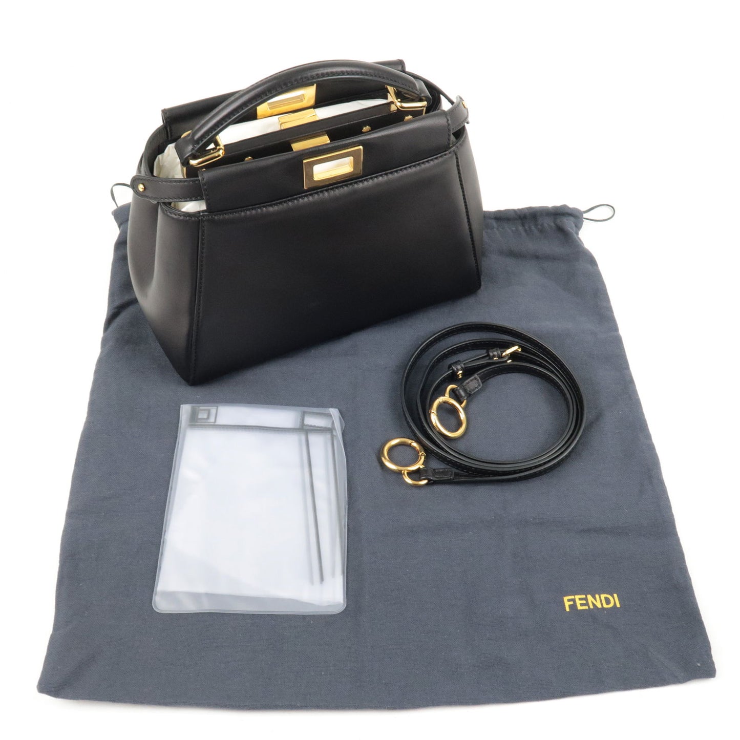 FENDI Leather Mini Peekaboo 2Way Bag Black Gold 8BN244