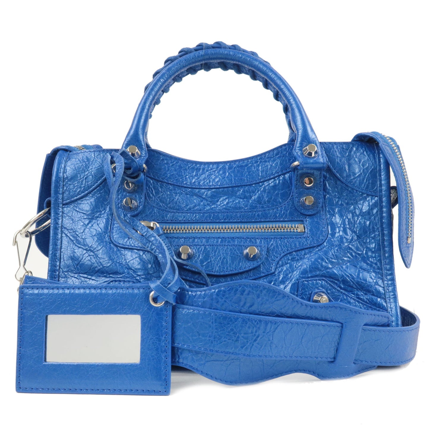 BALENCIAGA-Leather-Classic-Mini-City-2Way-Hand-Bag-Blue