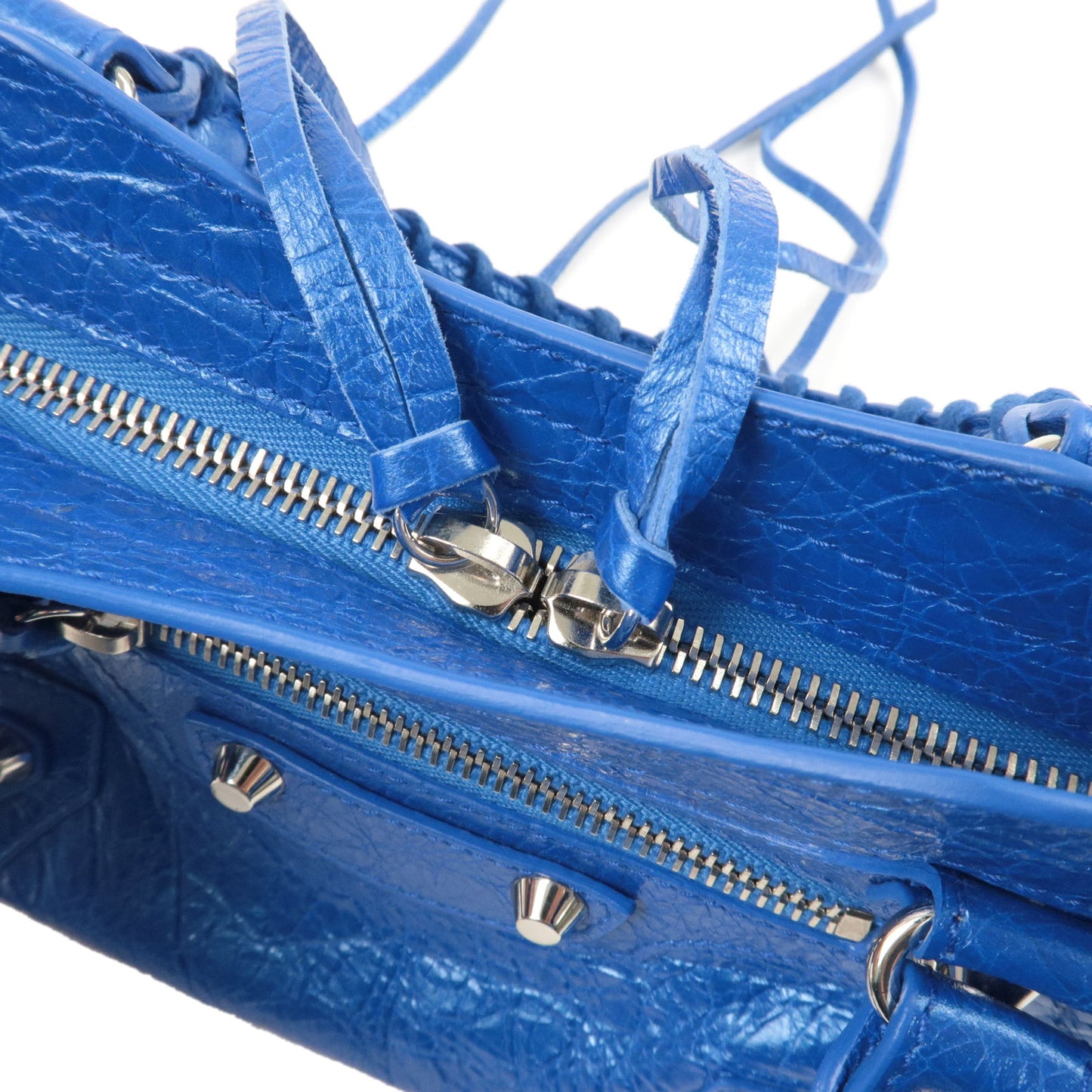 BALENCIAGA Leather Classic Mini City 2Way Hand Bag Blue
