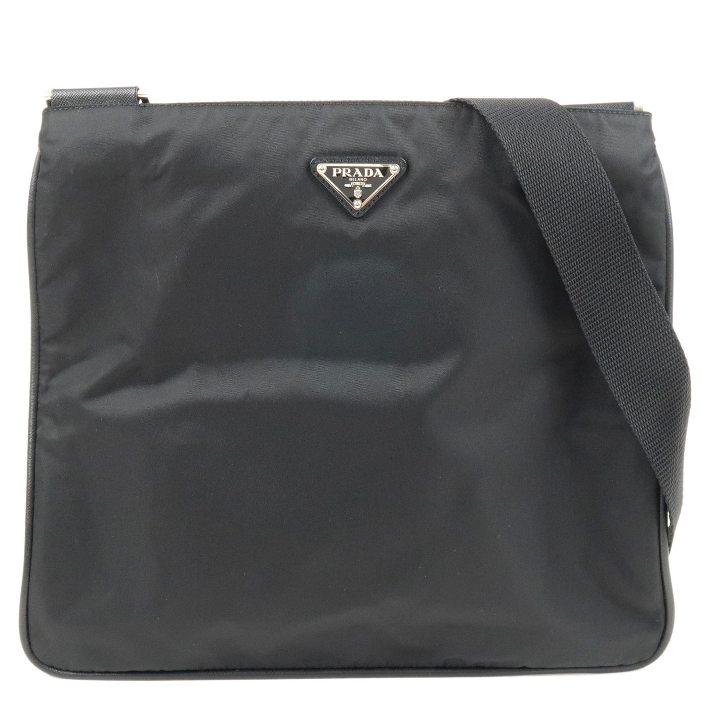 PRADA-Logo-Nylon-Leather-Shoulder-Bag-NERO-Black