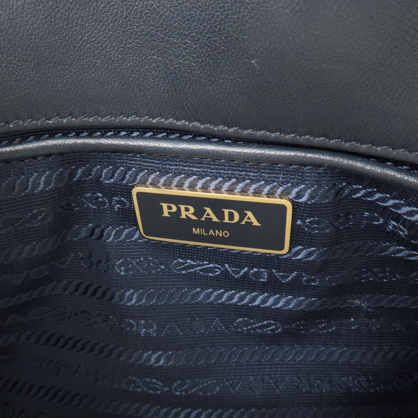 PRADA Nylon Leather Gather 2Way Bag Hand Bag Navy Gold HDW 1BA173