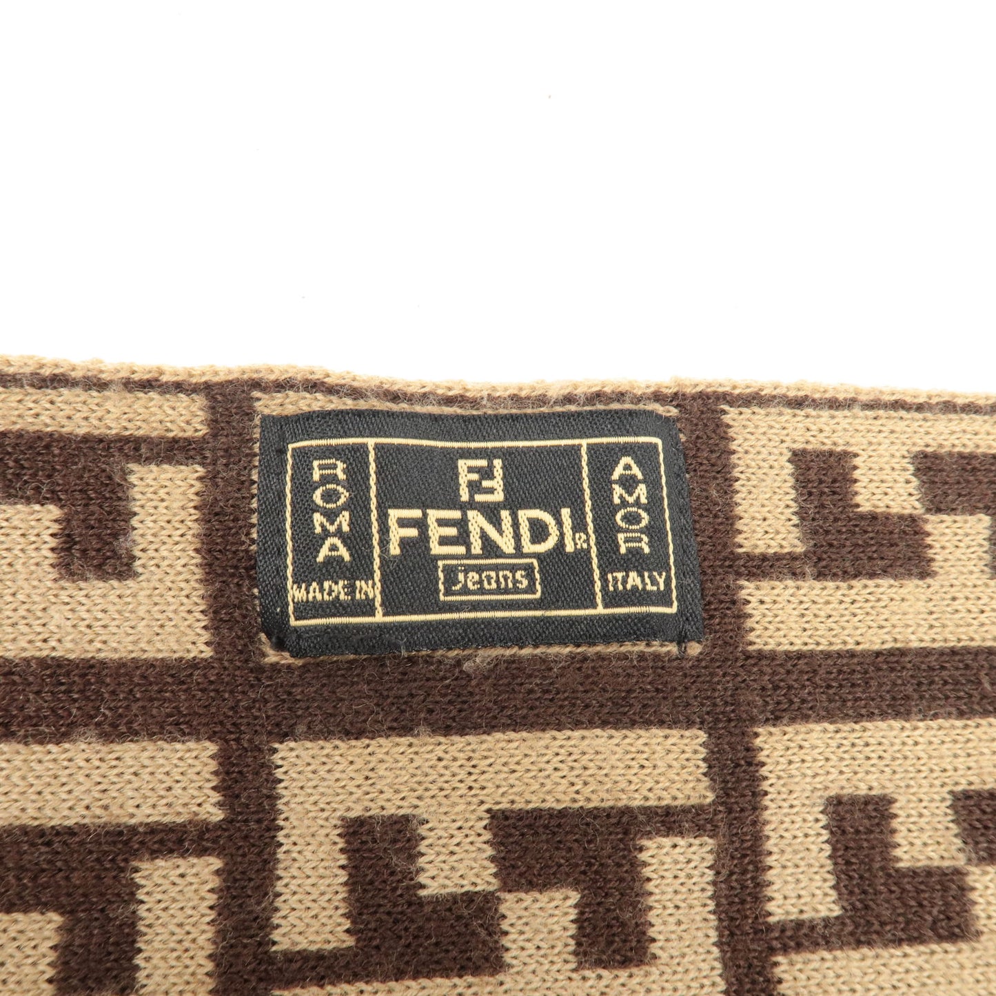FENDI Zucca Pequin Print Logo Knit Scarf Brown Beige