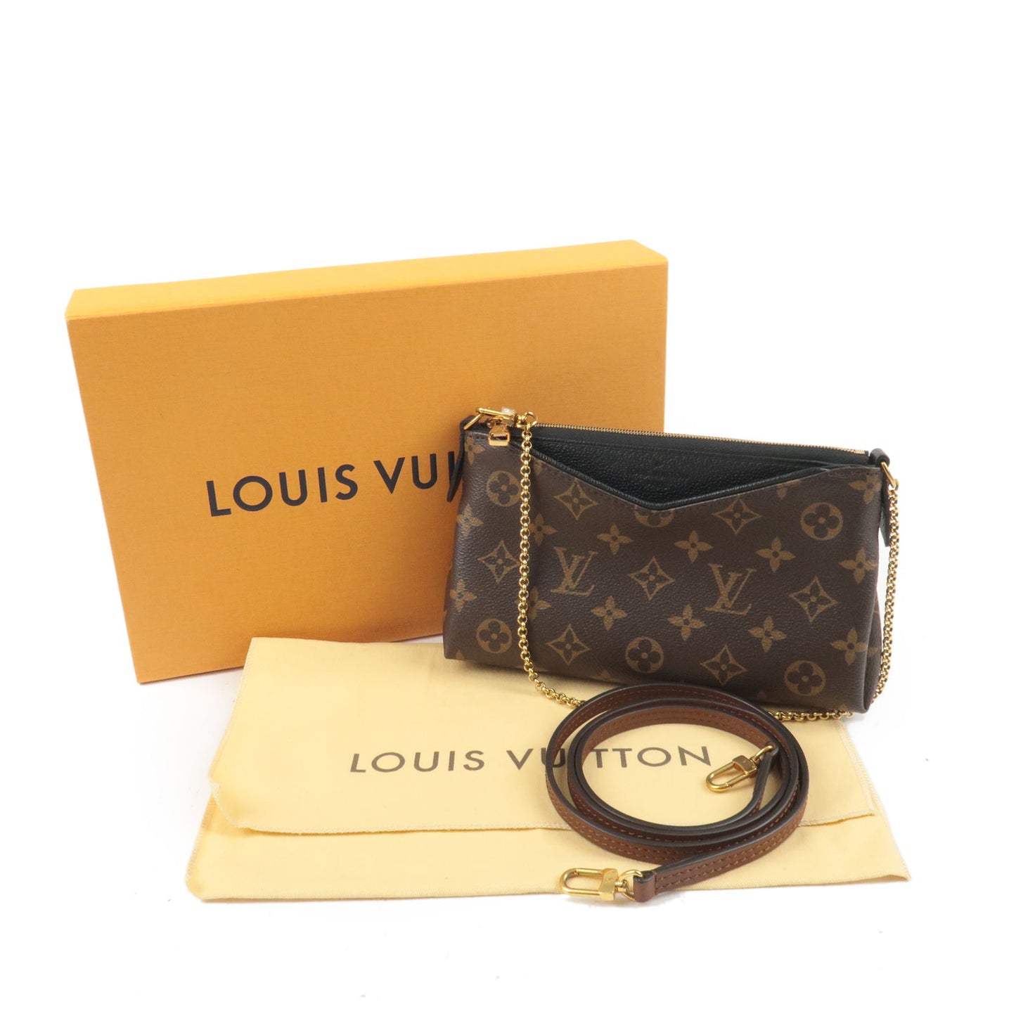Louis Vuitton Monogram Pallas Clutch 2Way Bag Noir M41639