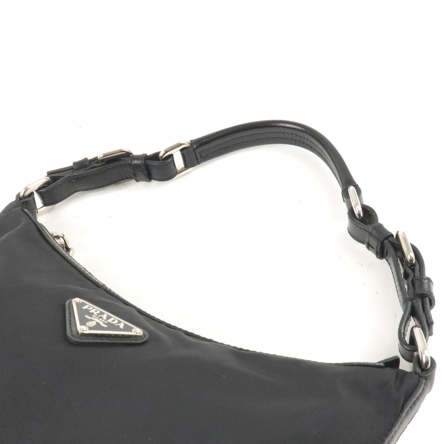 PRADA Logo Nylon Leather Shoulder Bag Hand Bag NERO Black