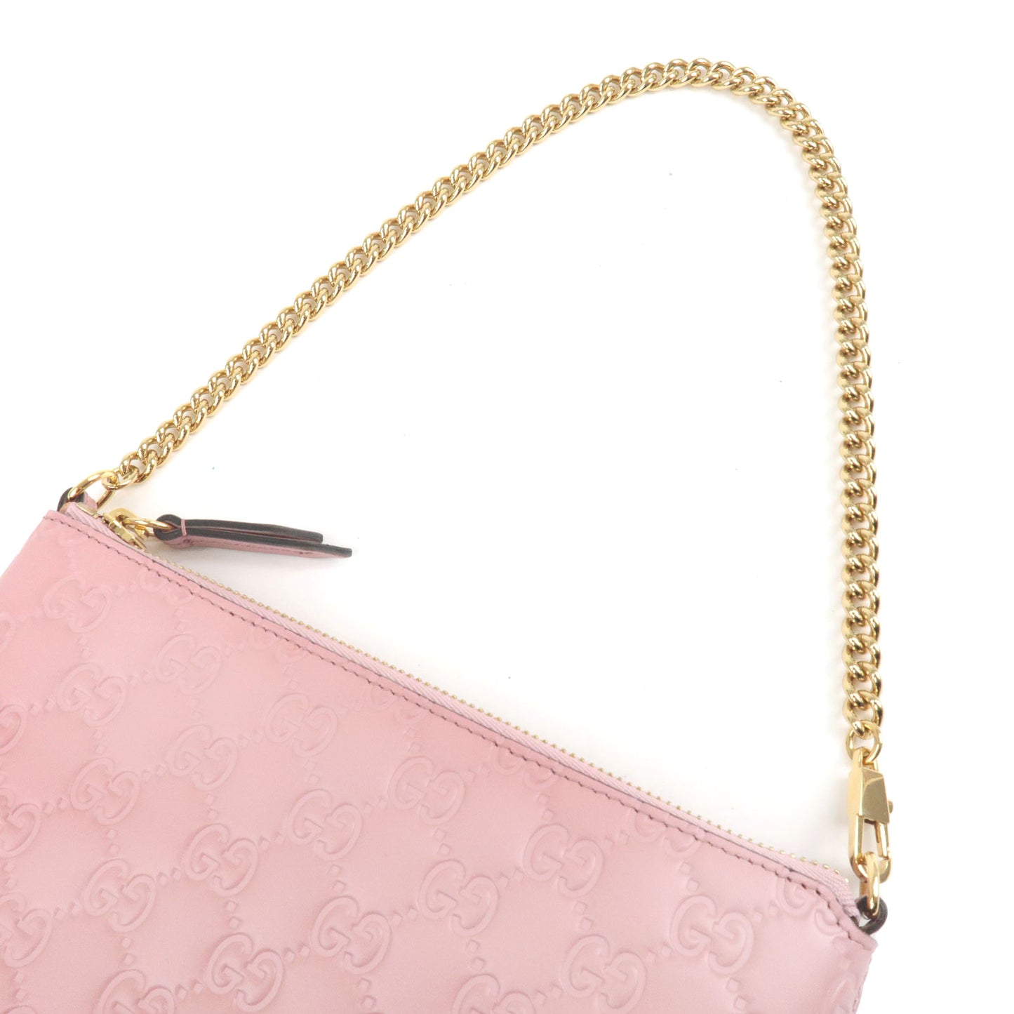 GUCCI Guccissima Leather Wristlet Chain Wallet Pink 428449