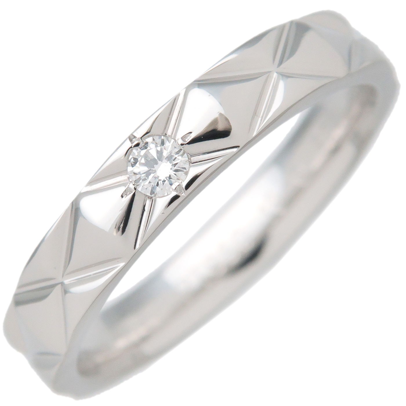 CHANEL-Matelasse-Ring-Medium-1P-Diamond-PT950-#54-US6.5-7-EU54