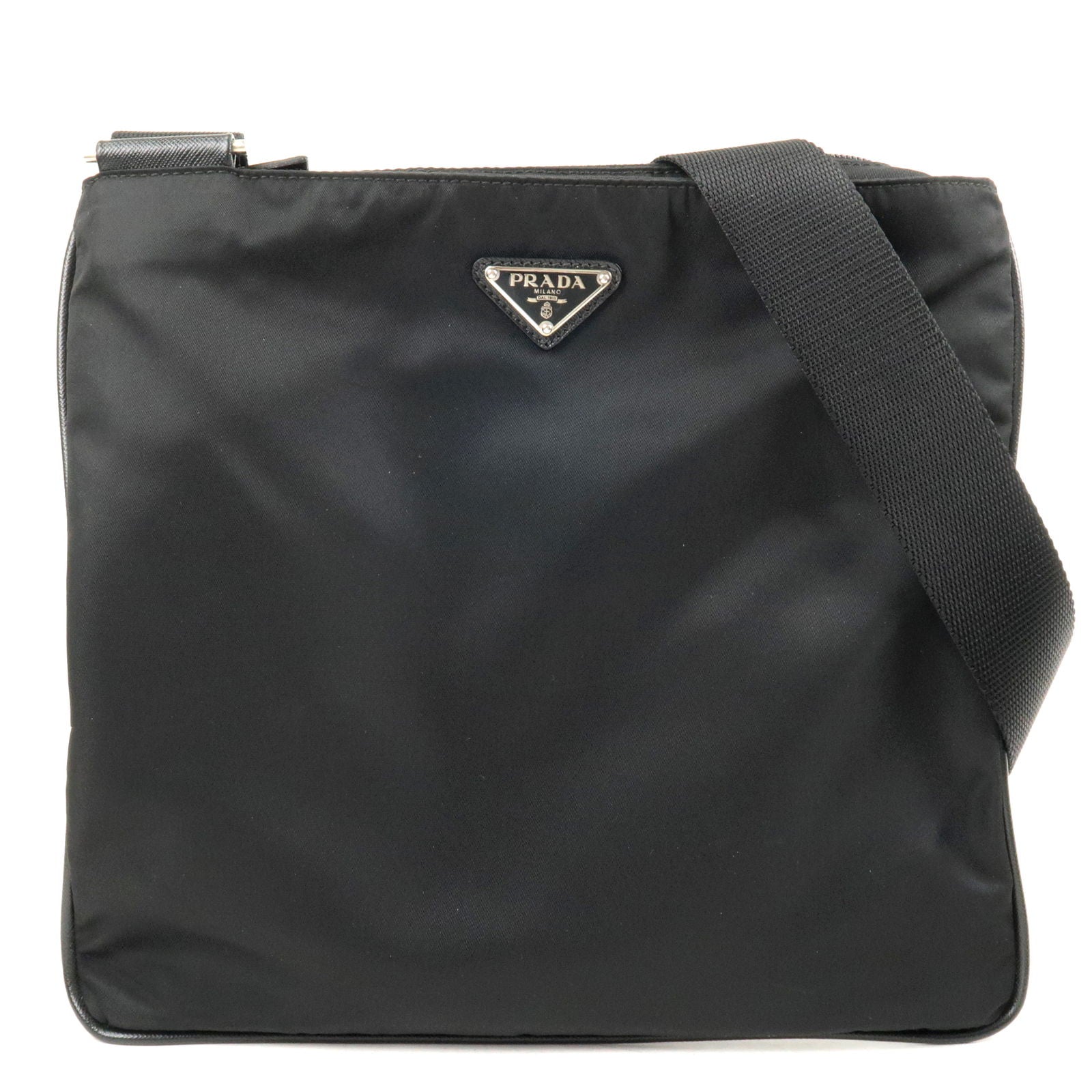PRADA-Logo-Nylon-Leather-Shoulder-Bag-NERO-Black-VA0053