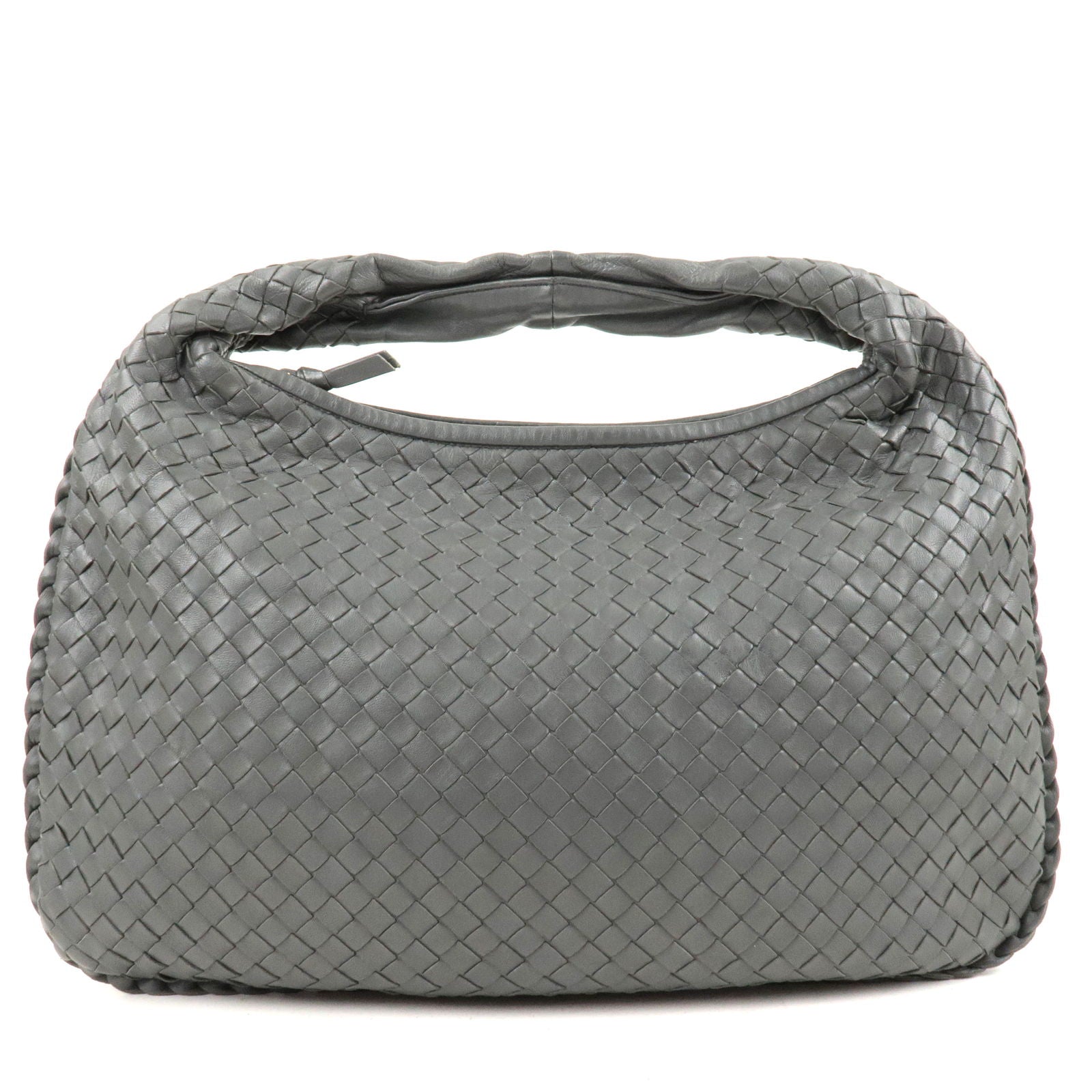 BOTTEGA-VENETA-Intrecciato-Leather-Shoulder-Bag-Gray-115653