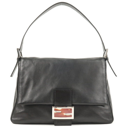 FENDI-Leather-Mamma-Baguette-Shoulder-Bag-Purse-Black-26325