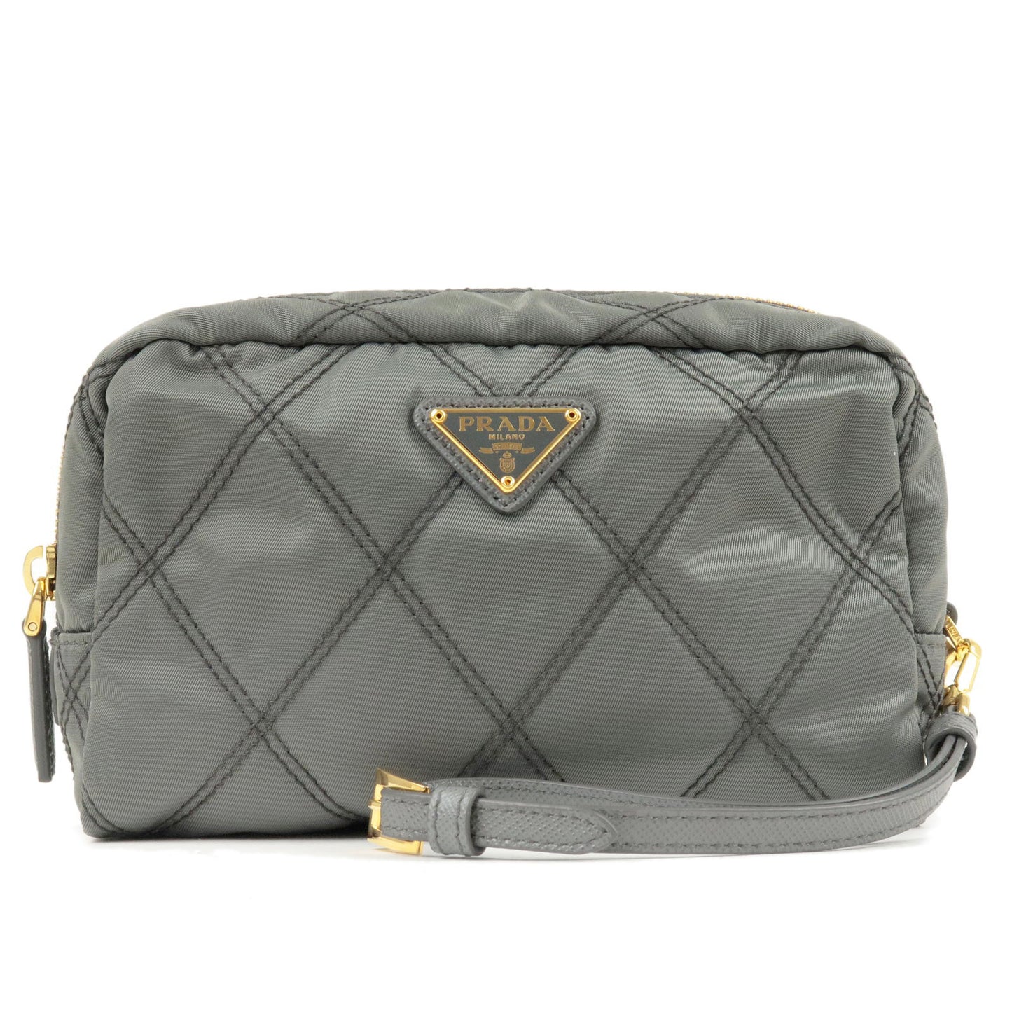 PRADA-Nylon-Leather-Quilting-Pouch-Clutch-Bag-Gray-1NE005 – dct-ep_vintage  luxury Store