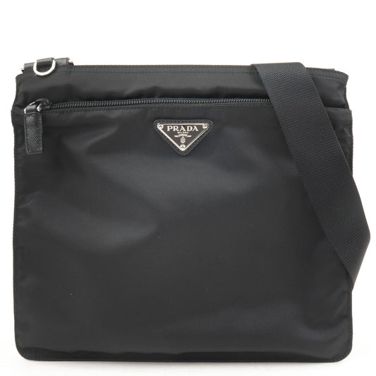 PRADA-Logo-Nylon-Leather-Shoulder-Bag-Purse-NERO-Black-1BH978