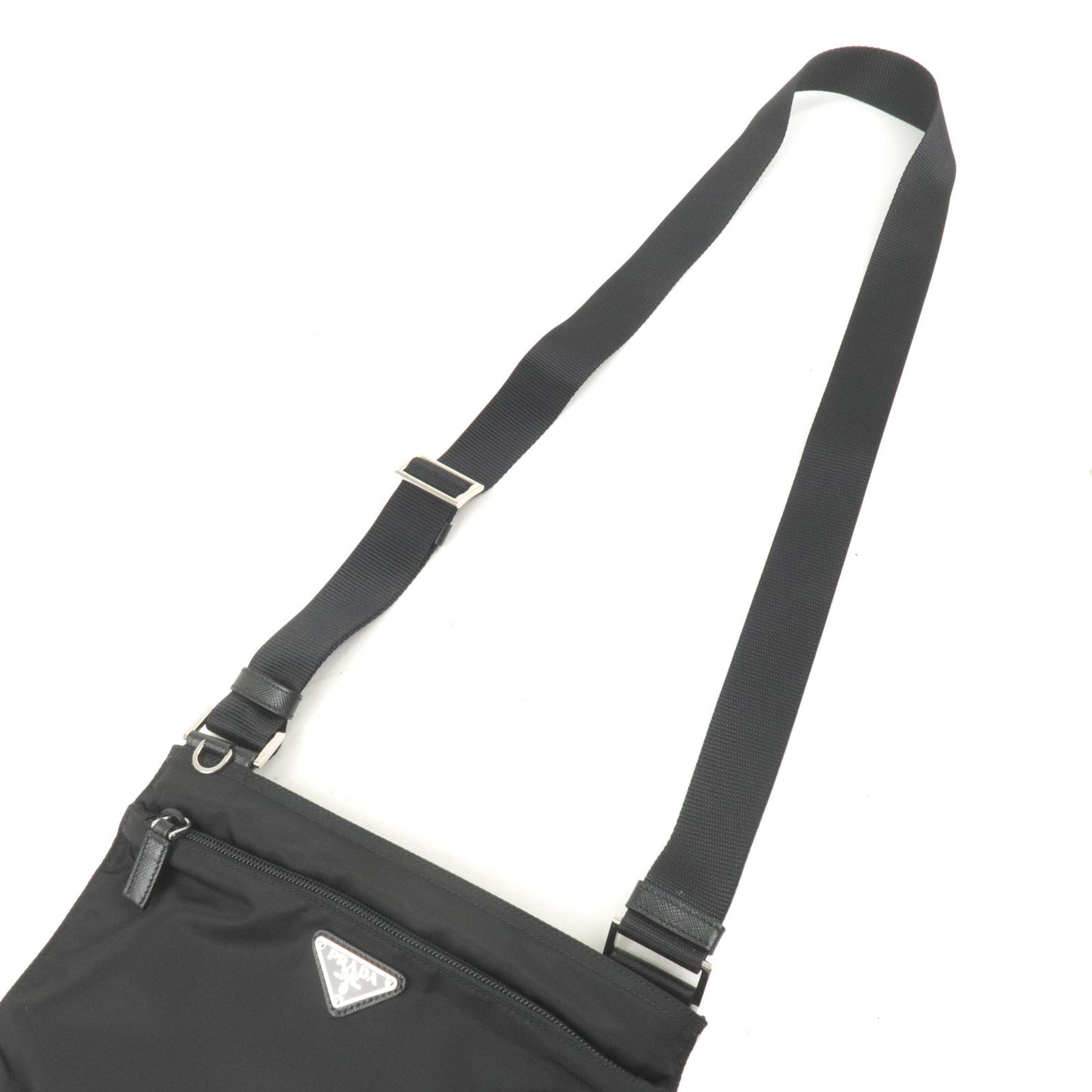 PRADA Logo Nylon Leather Shoulder Bag Purse NERO Black 1BH978