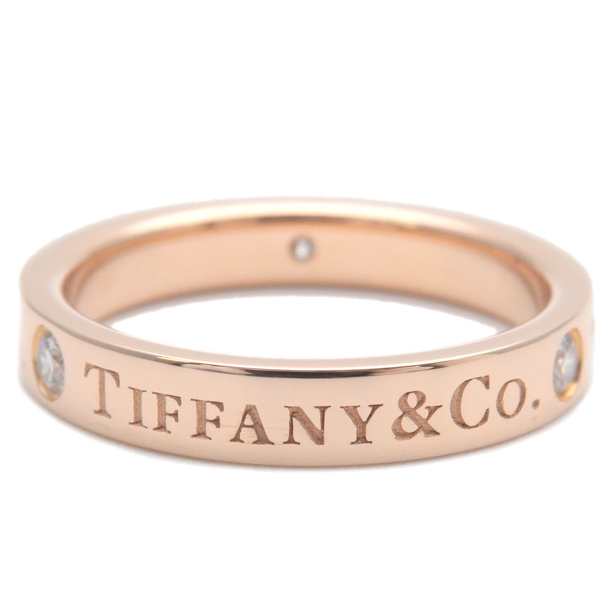 Tiffany&Co. Flat Band Ring 3P Diamond K18PG 750 Rose Gold US4-4.5