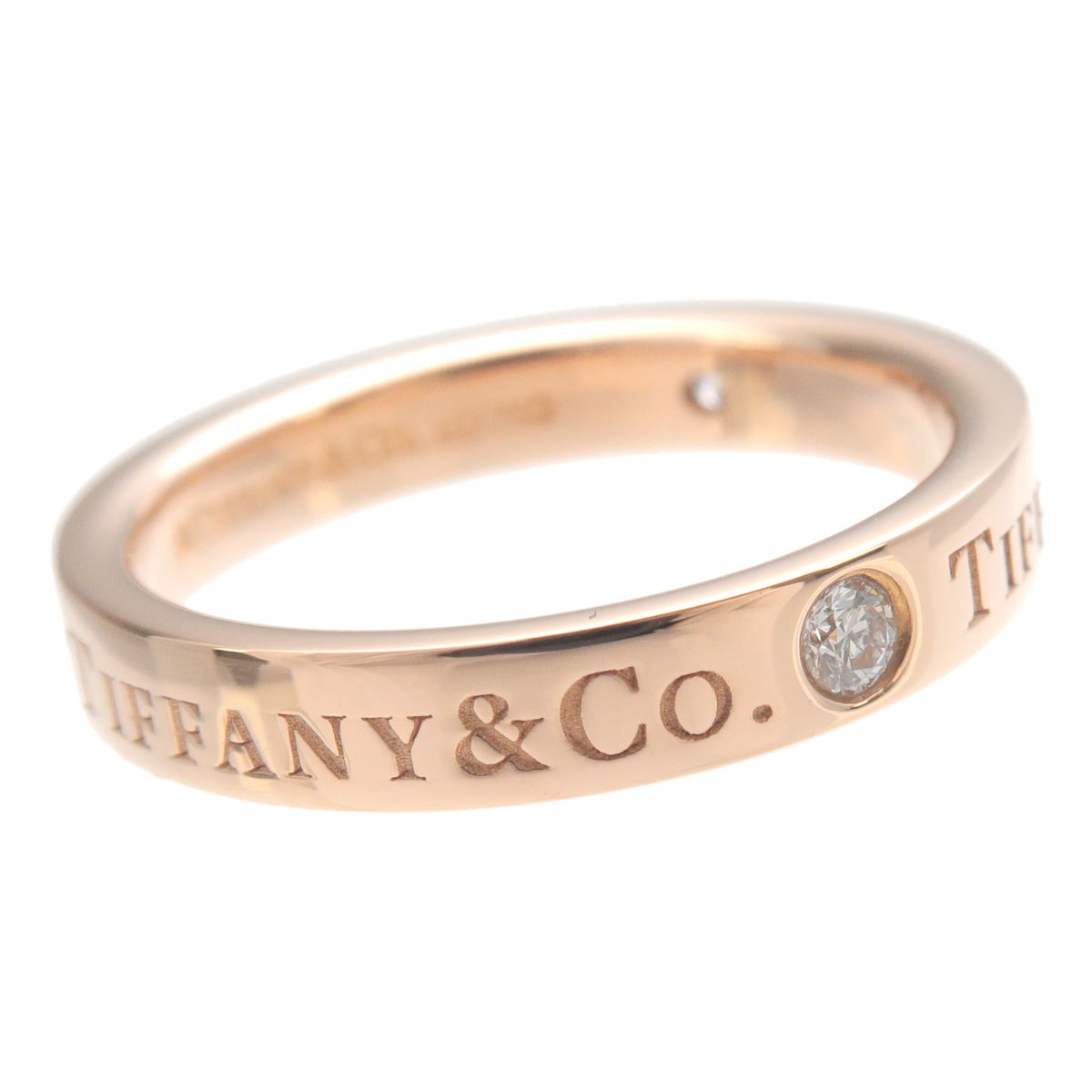 Tiffany&Co. Flat Band Ring 3P Diamond K18PG 750 Rose Gold US4-4.5