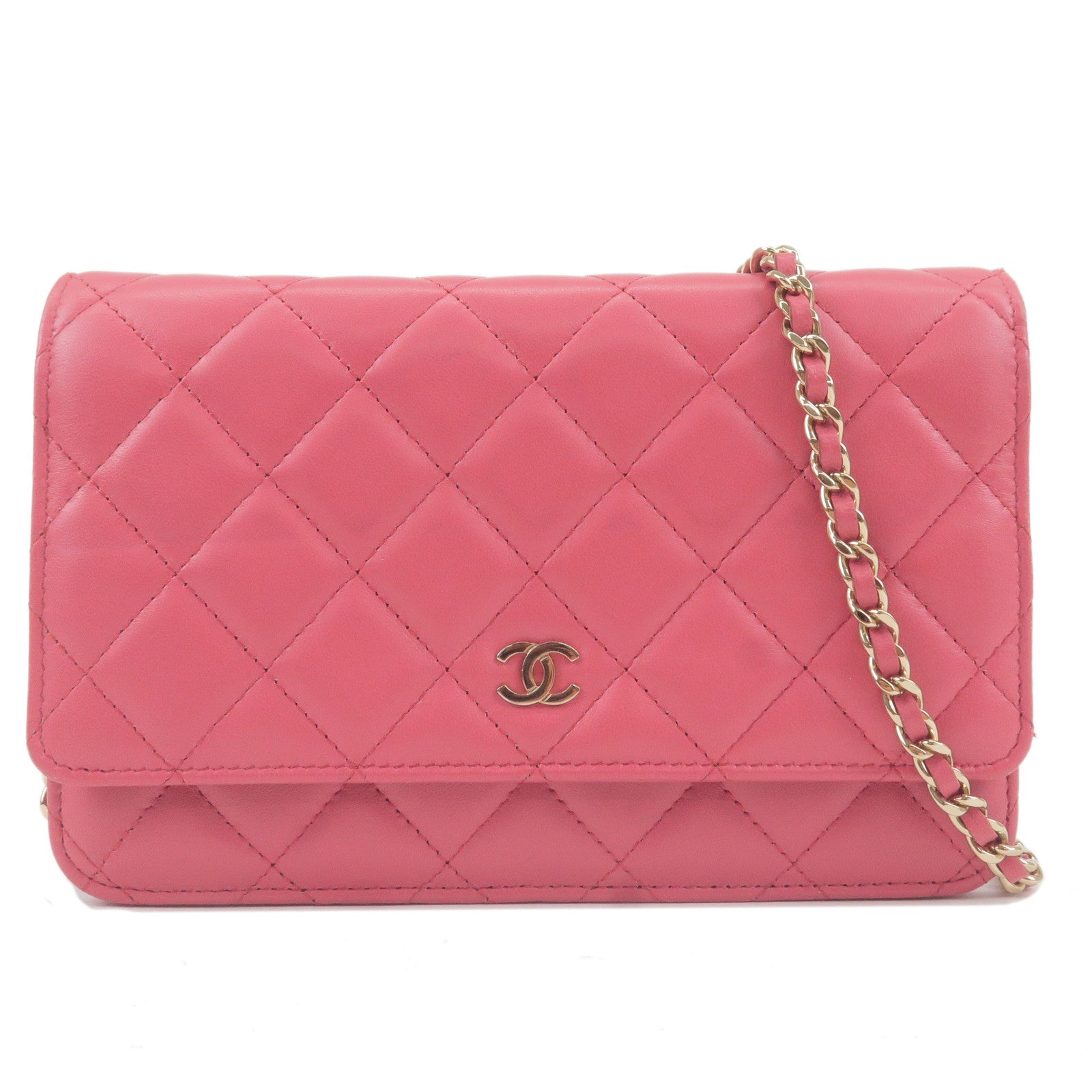CHANEL Lambskin Quilted Mini Wallet On Chain WOC Pink 1288337