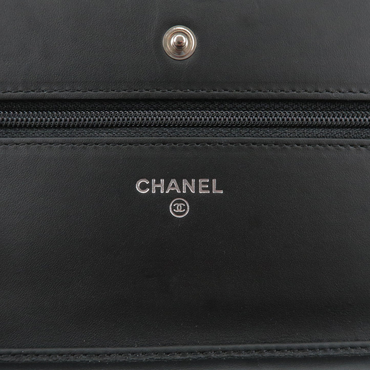 CHANEL Matelasse Patent Leather Chain Wallet WOC Black A33814