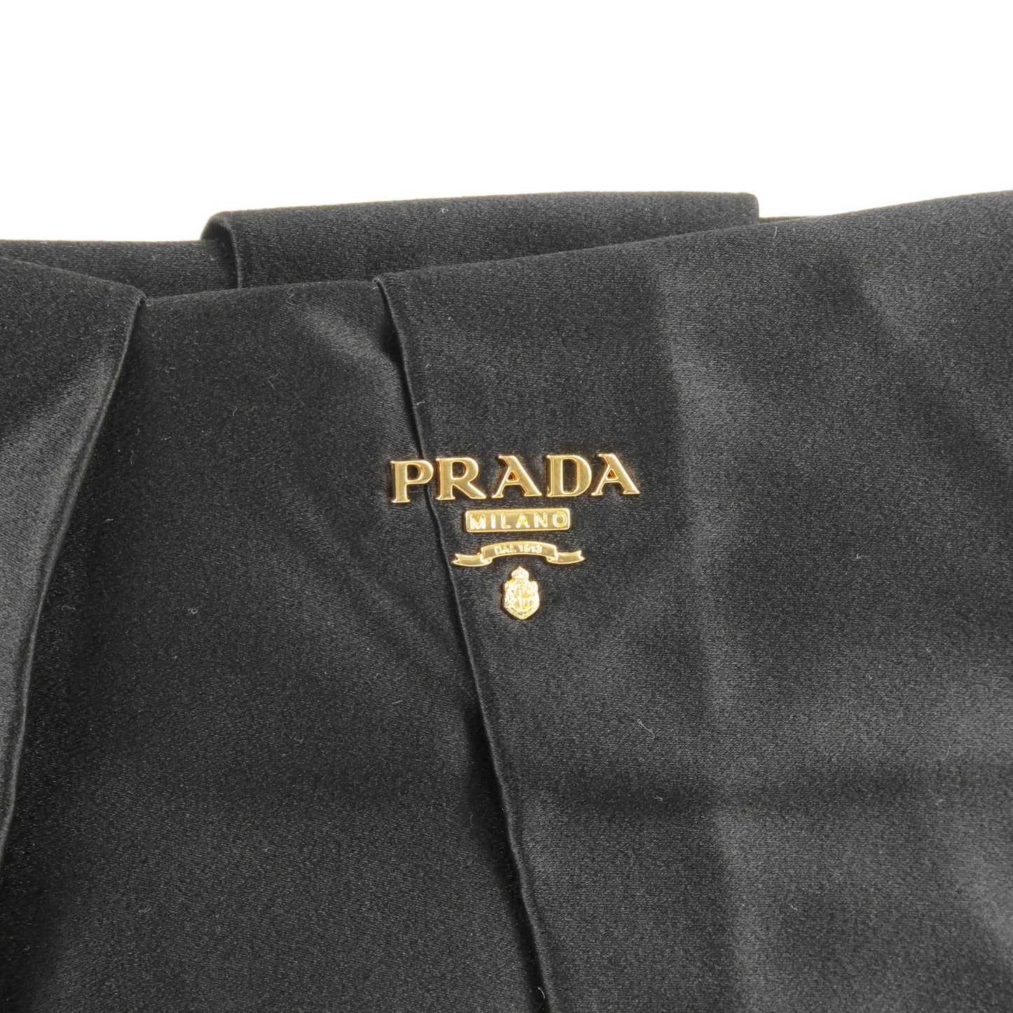 PRADA Logo Satin Clutch Bag NERO Black Gold Hardware BP0051