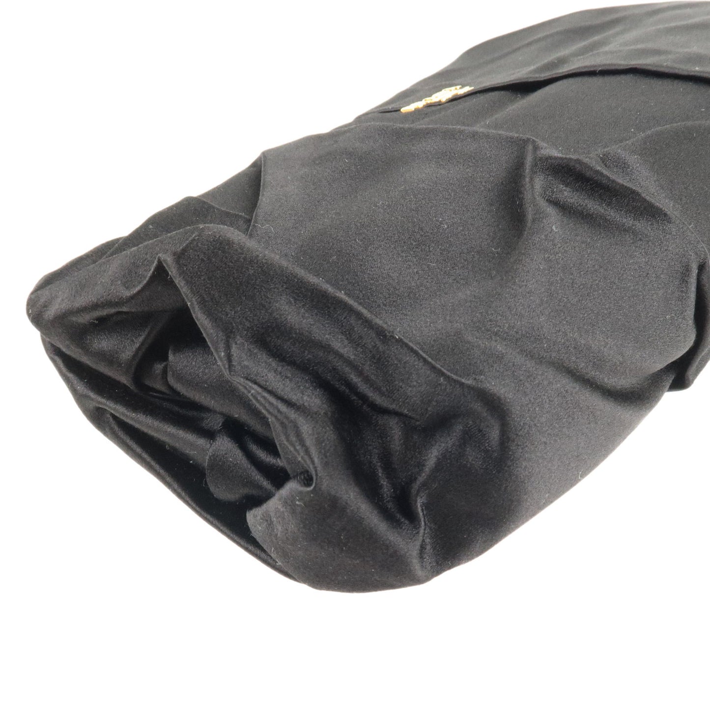 PRADA Logo Satin Clutch Bag NERO Black Gold Hardware BP0051