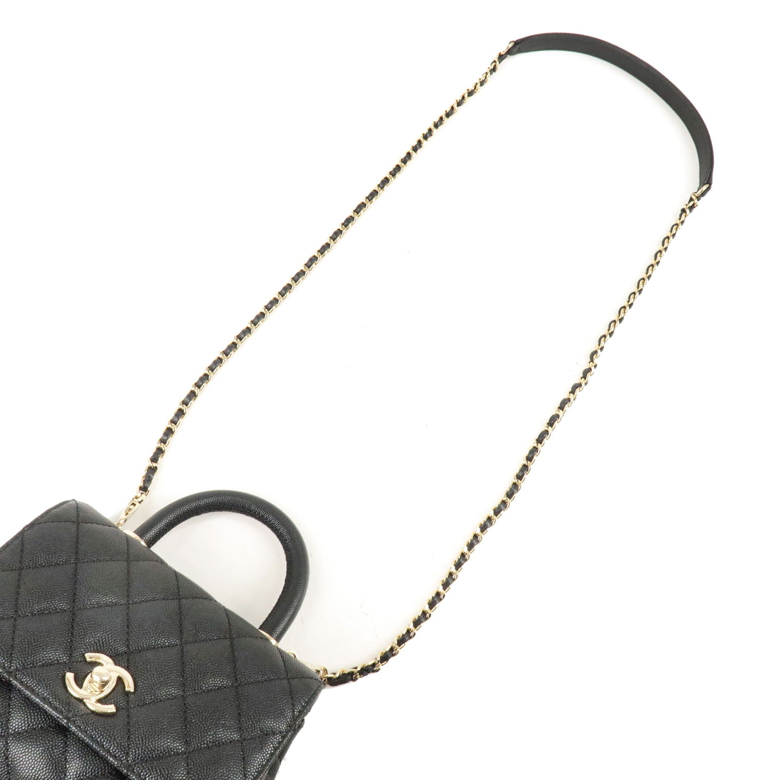 Chanel Matelasse Caviar Skin 2WAY Handbag Coco Handle White Gold