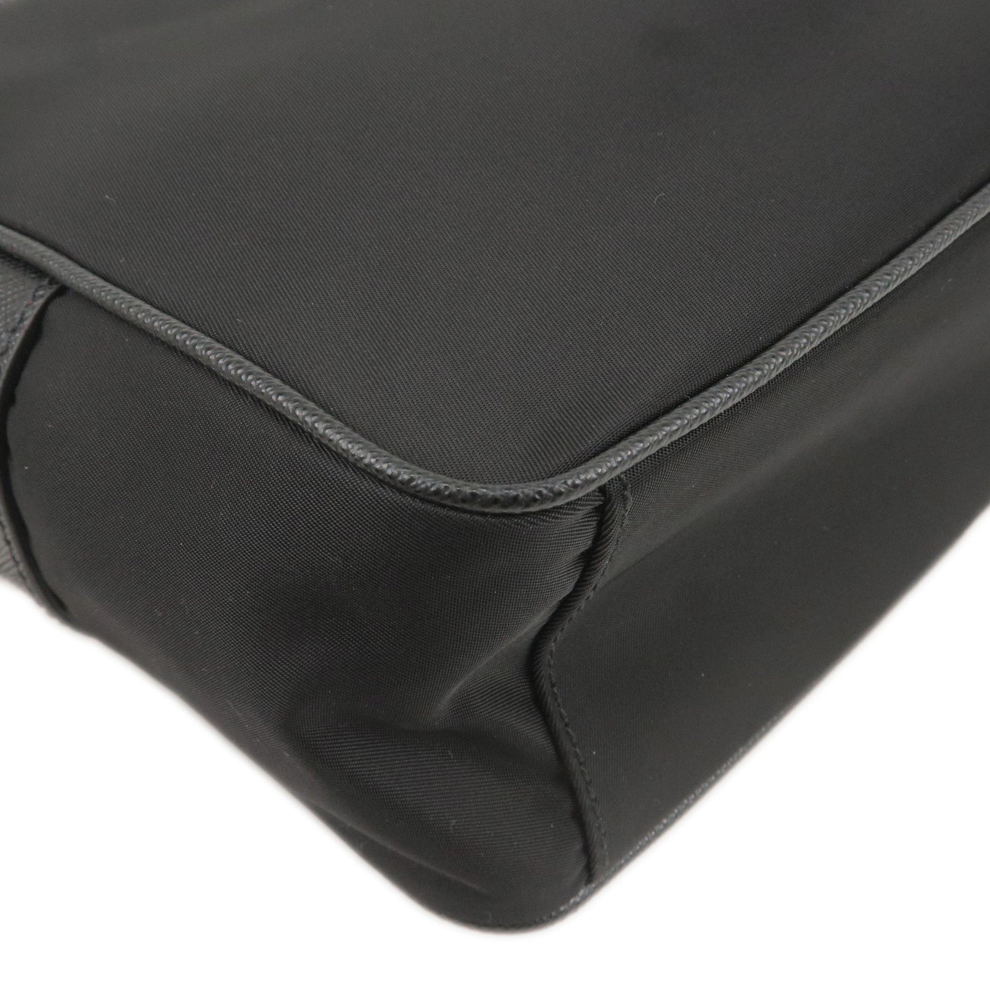 PRADA Logo Nylon Leather Shoulder Bag NERO Black Gold 1BH089
