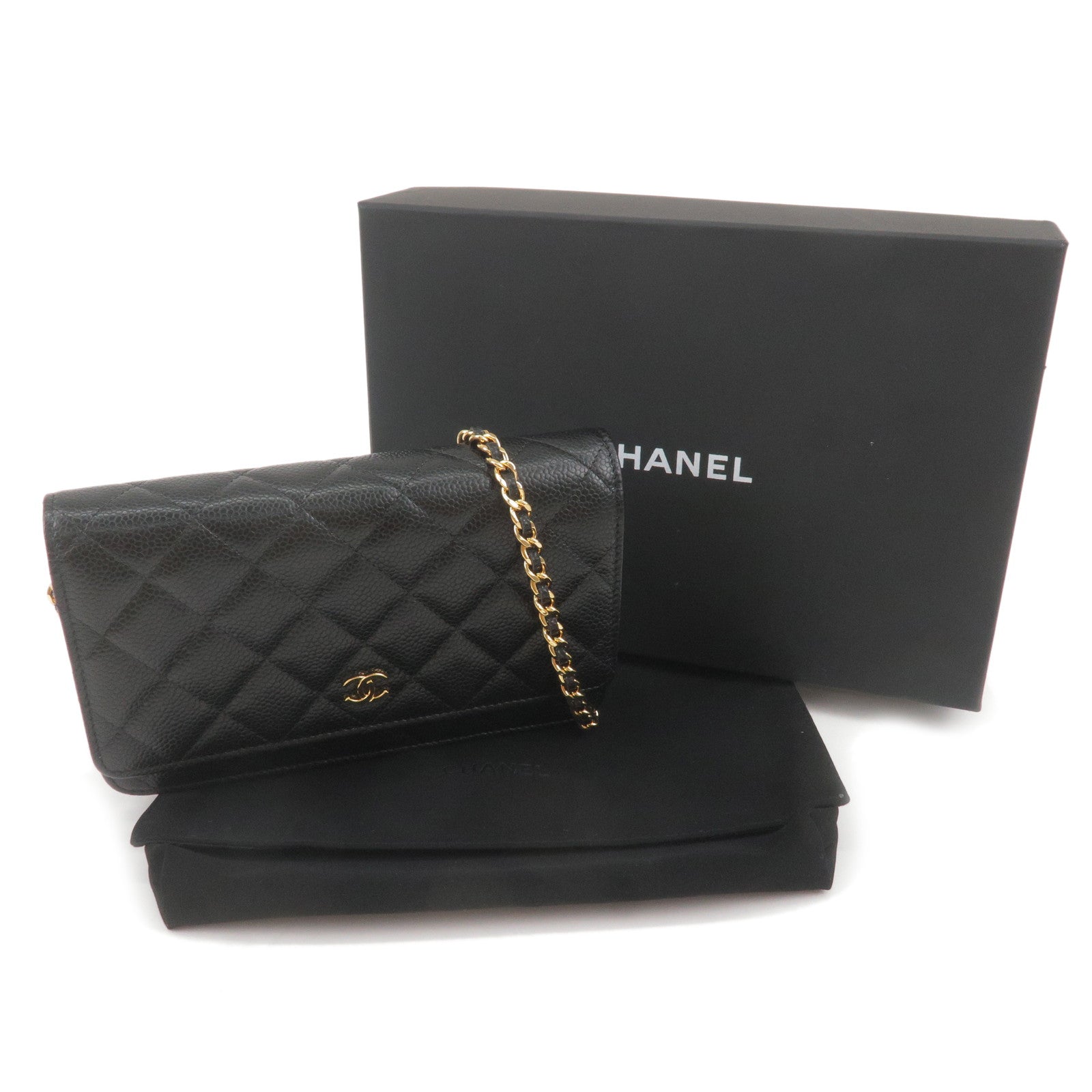 Chanel Matelasse Classic Chain Wallet Black Ap0250 Caviar Leather