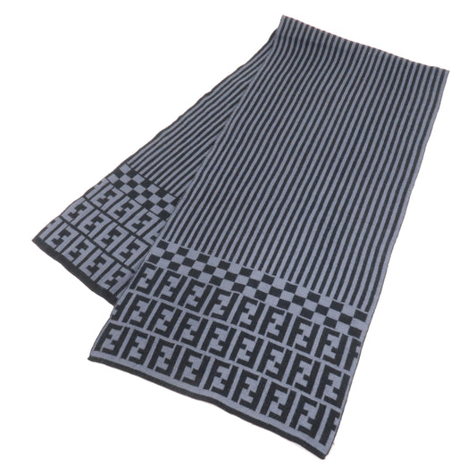 FENDI-Zucca-Print-Wool-100%-Knit-Scarf-Gray-Black