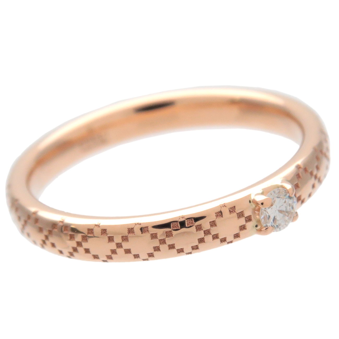 GUCCI Diamantissima 1P Diamond Ring K18PG 750 Rose Gold #8 US4.5