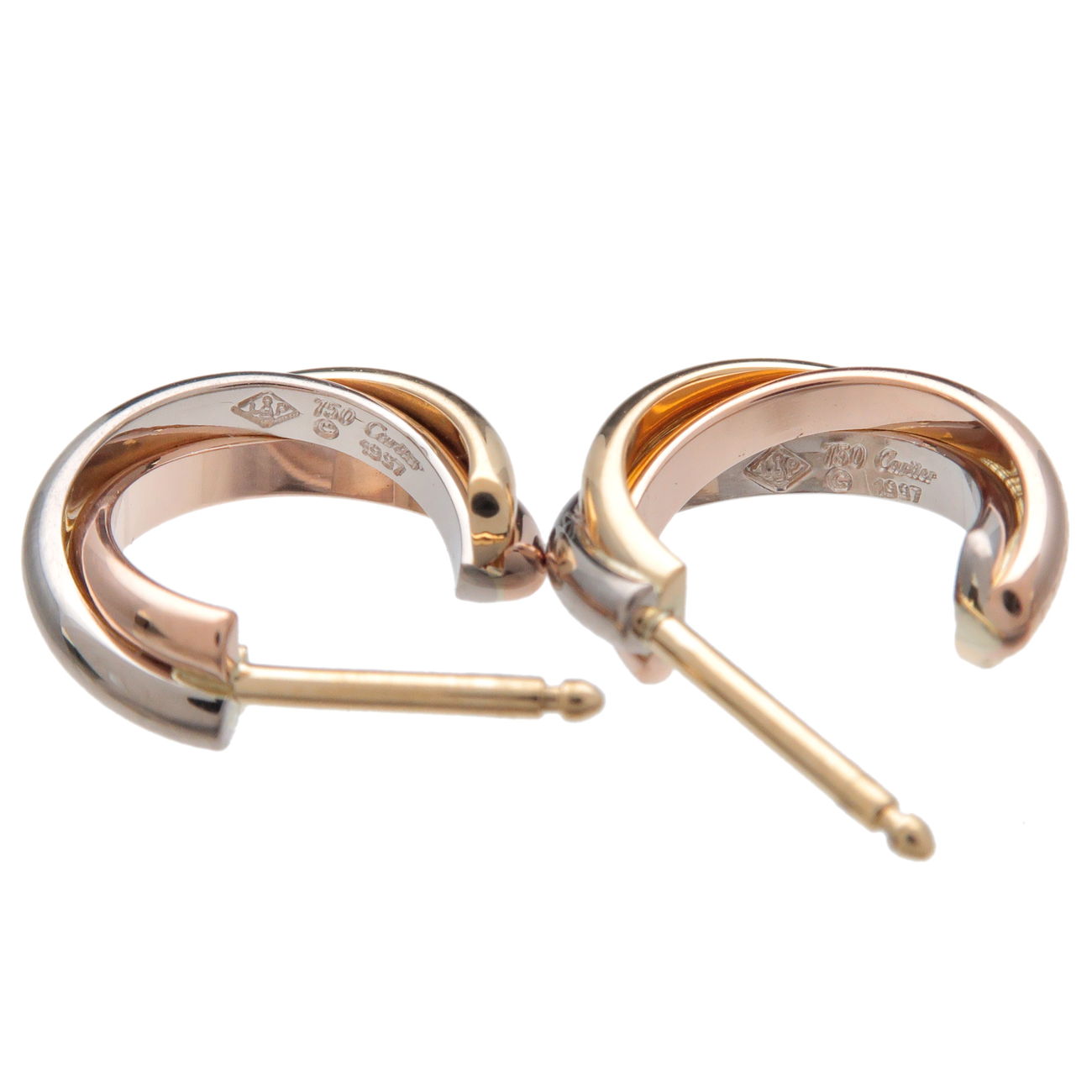 Cartier Trinity Earrings K18 750 Yellow Gold White Gold Rose Gold