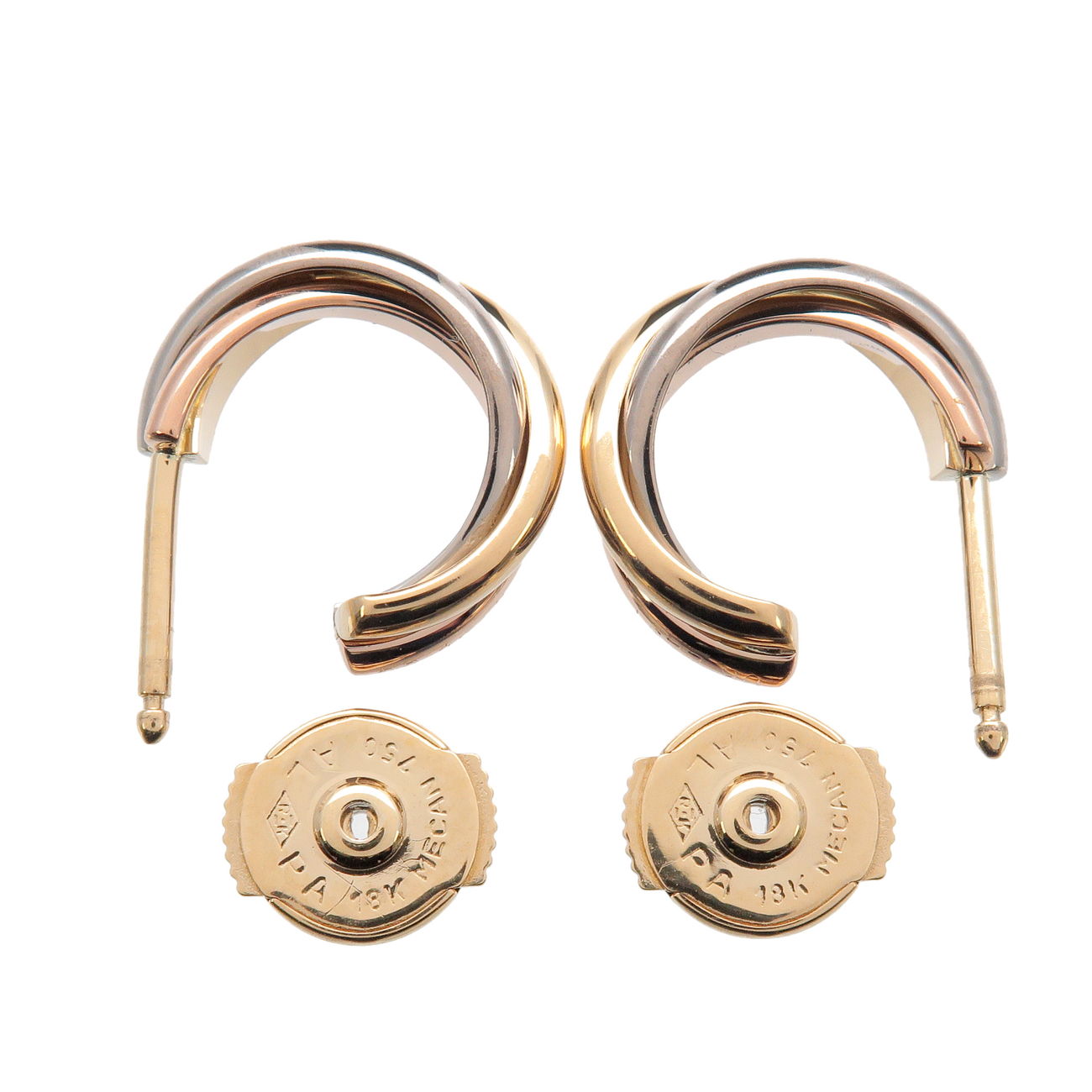 Cartier Trinity Earrings K18 750 Yellow Gold White Gold Rose Gold