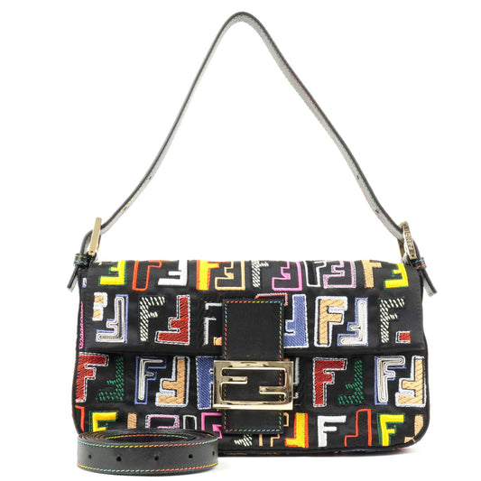 FENDI-Zucca-Polyester-Leather-Embroidered-Mamma-Baguette-8BR600