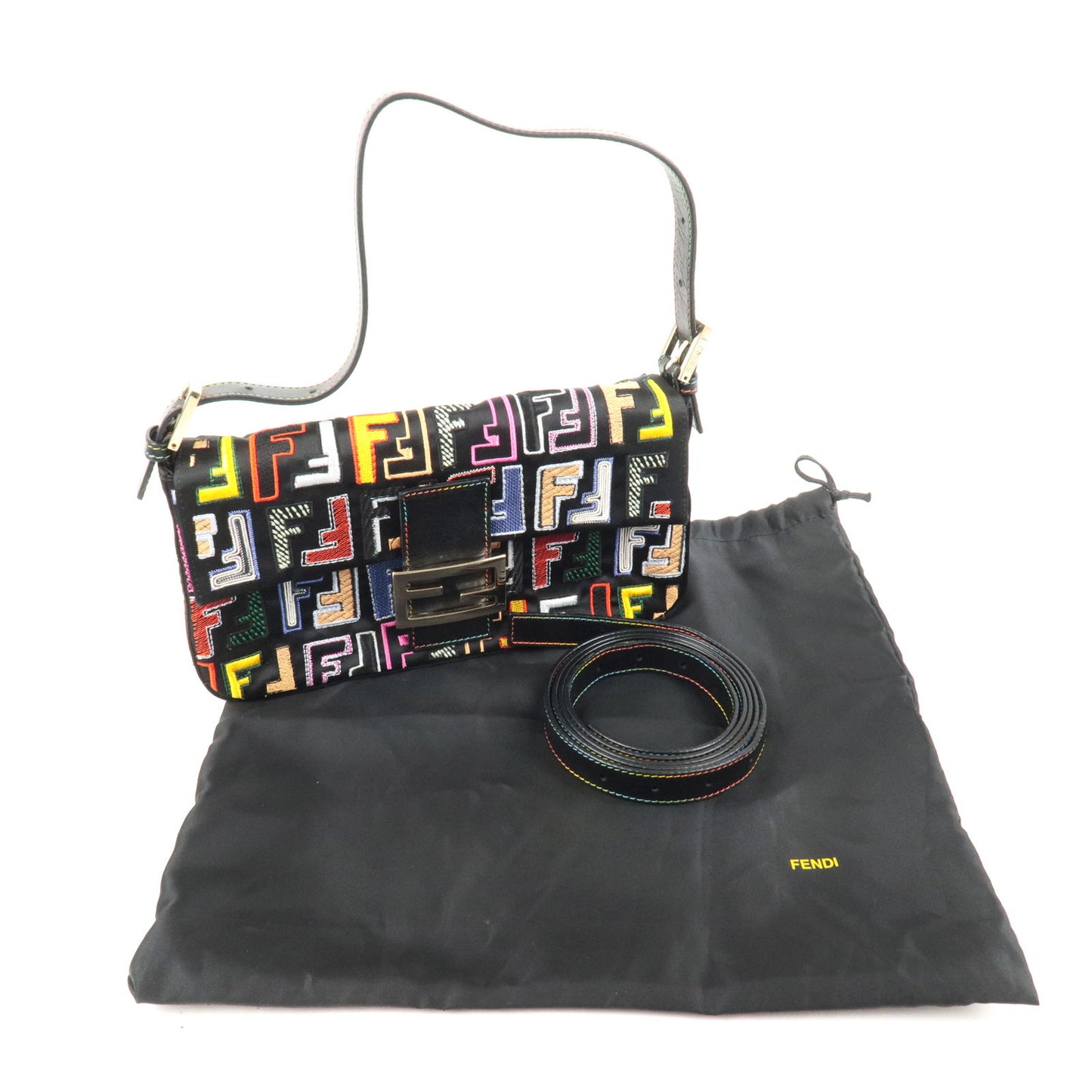 FENDI Zucca Polyester Leather Embroidered Mamma Baguette 8BR600